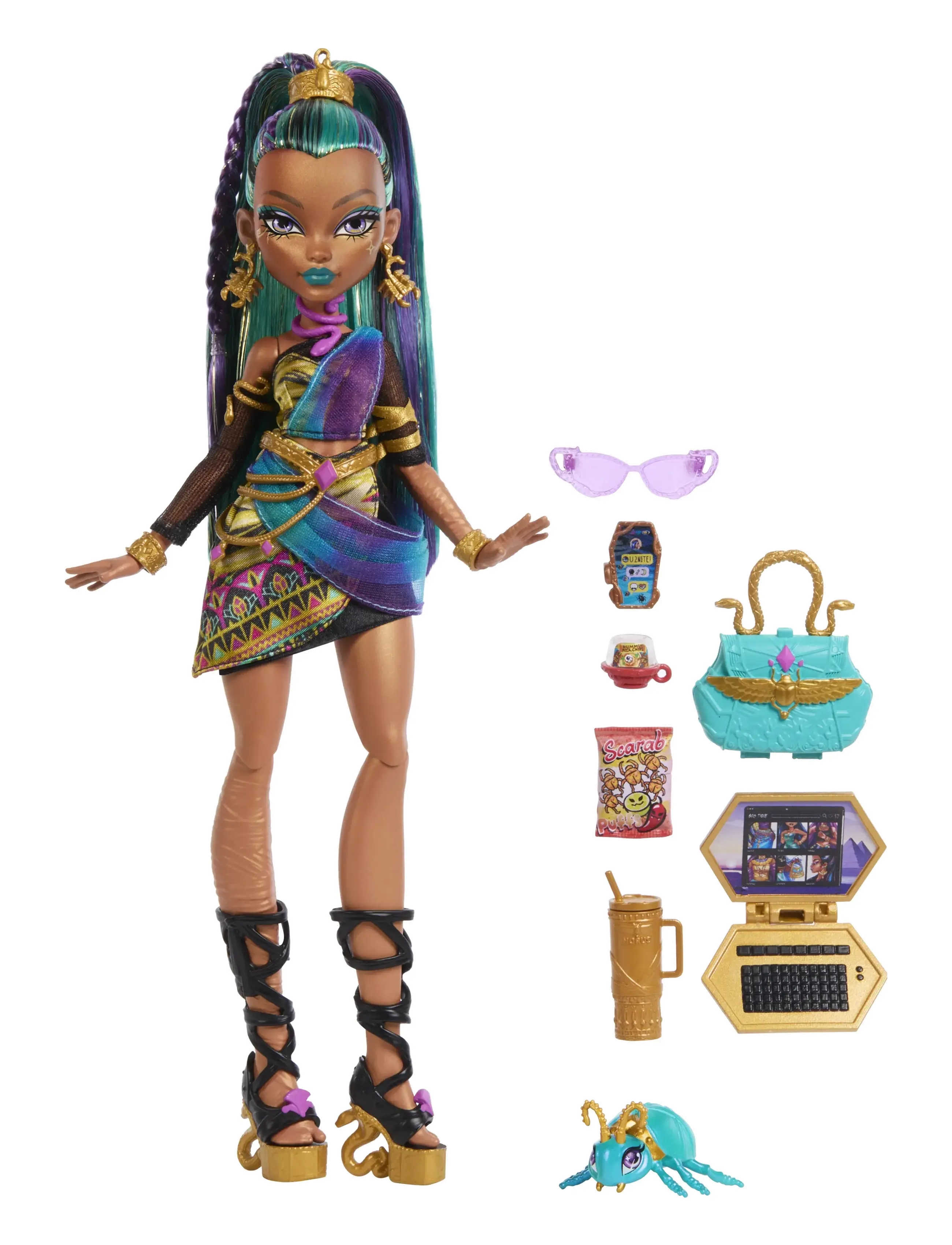 Monster High - Nefera De Nile Doll with Pet Scarab Lavish and 7 Accessories like Purse and Snacks - puppen - multi color - 1