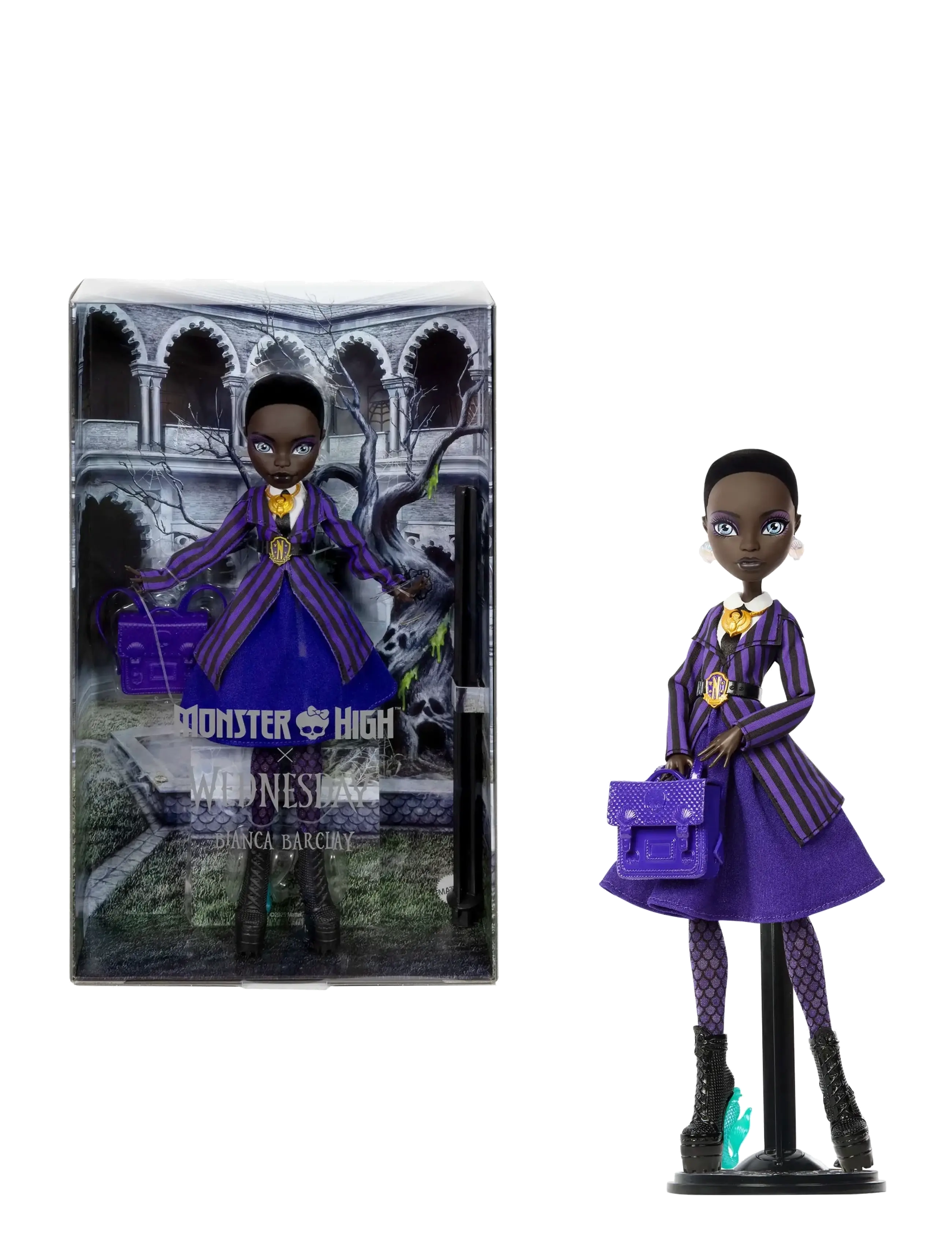 Monster High X Wednesday Collectible Doll, Bianca Barclay In Nevermore Academy Uniform, Børn, Dolls, Lila, Str: ONE SIZE