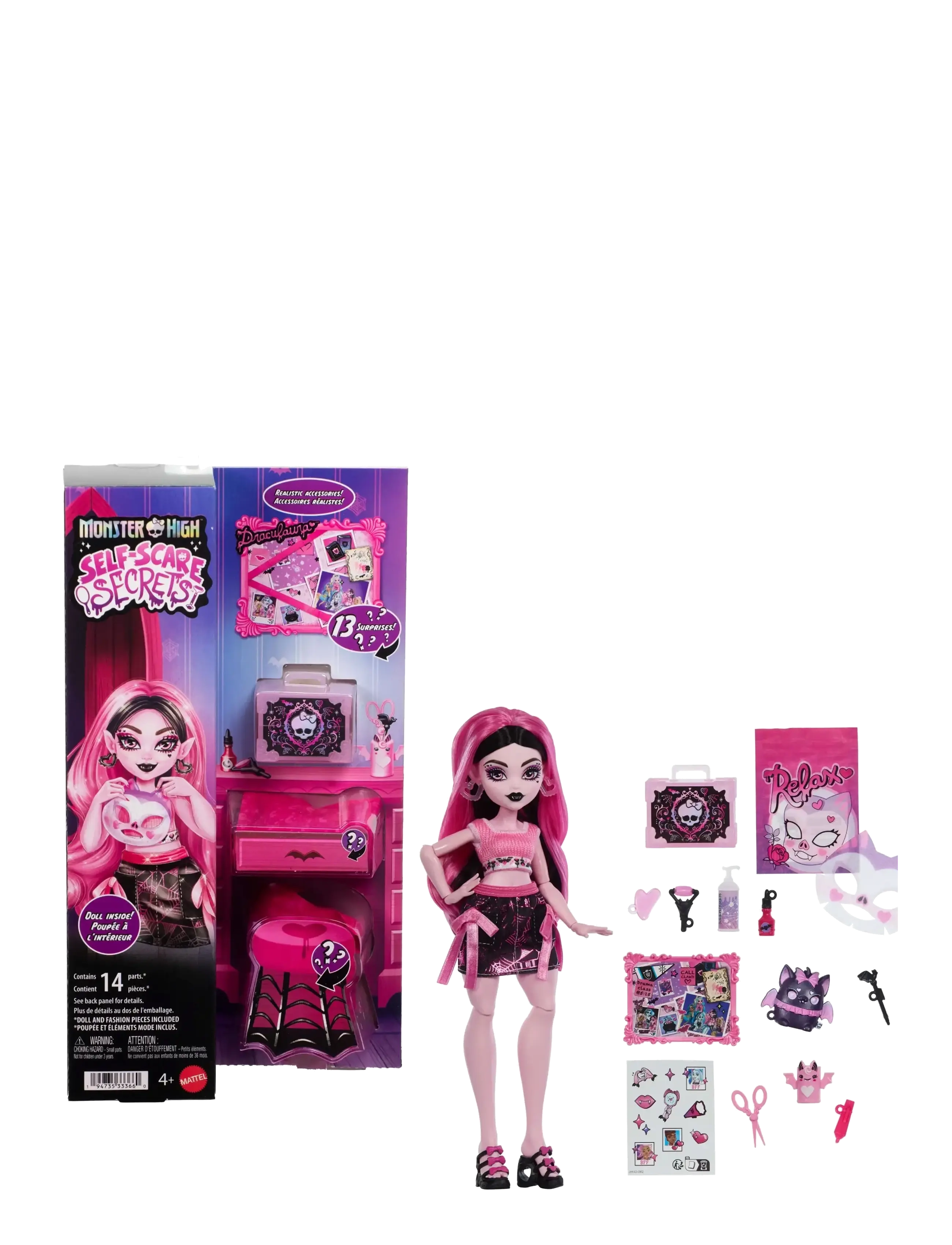 Monster High Self-Scare Secrets Draculaura Fashion Doll with 13 Realistic Accessories - Inspiration - MULTICOLOR / pink/rose