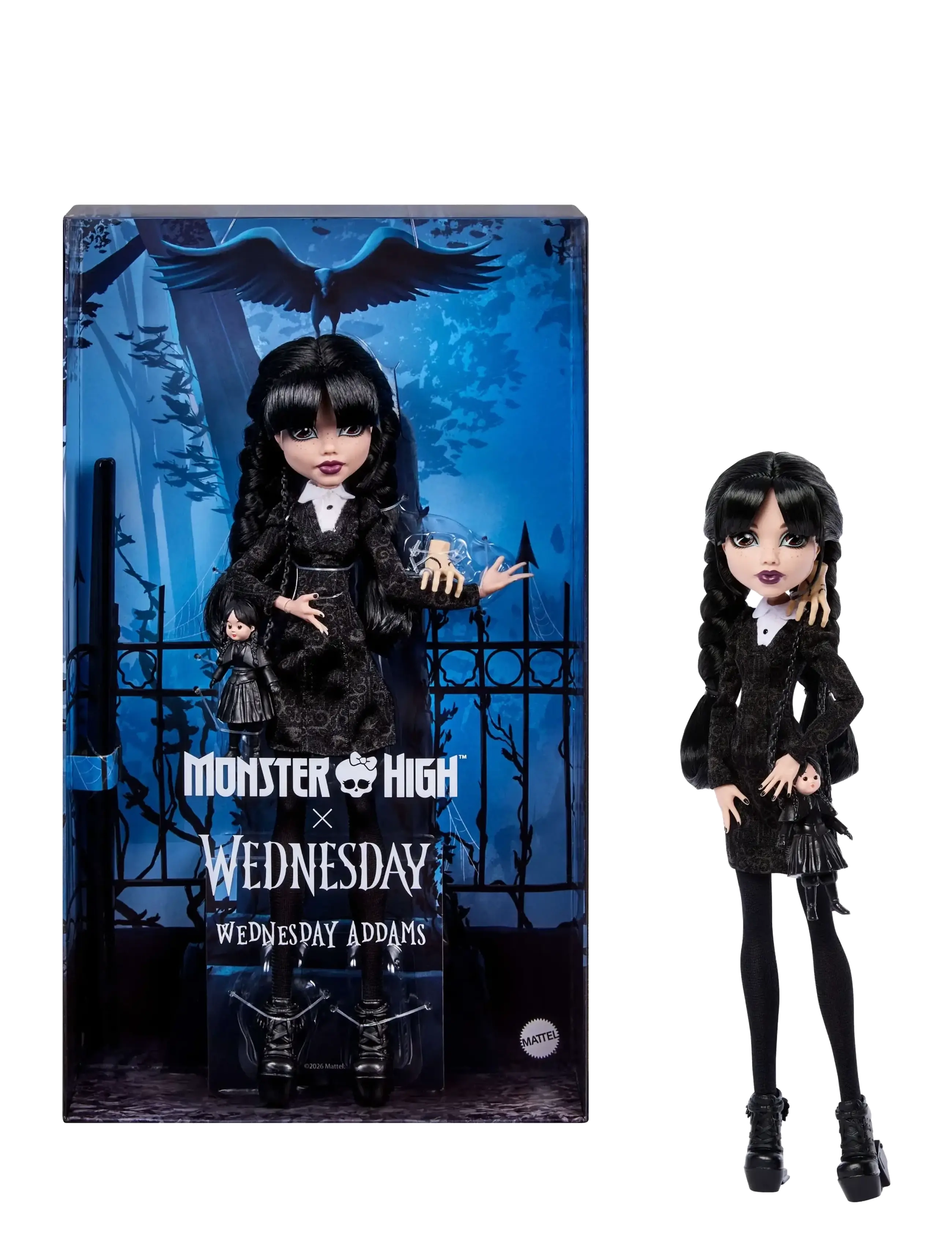 Monster High X Wednesday Collectible Doll, Wednesday Addams In Schwarz Dress With Thing Accessory, Kinder,,,Schwarz Gr.ONE SIZE