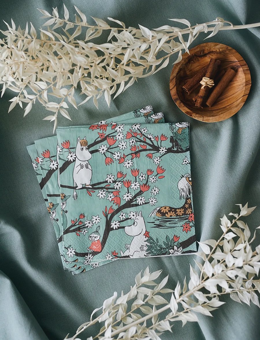 Moomin by Havi - Moomin napkin Moomin Falls in Love - papīra salvetes - green - 0