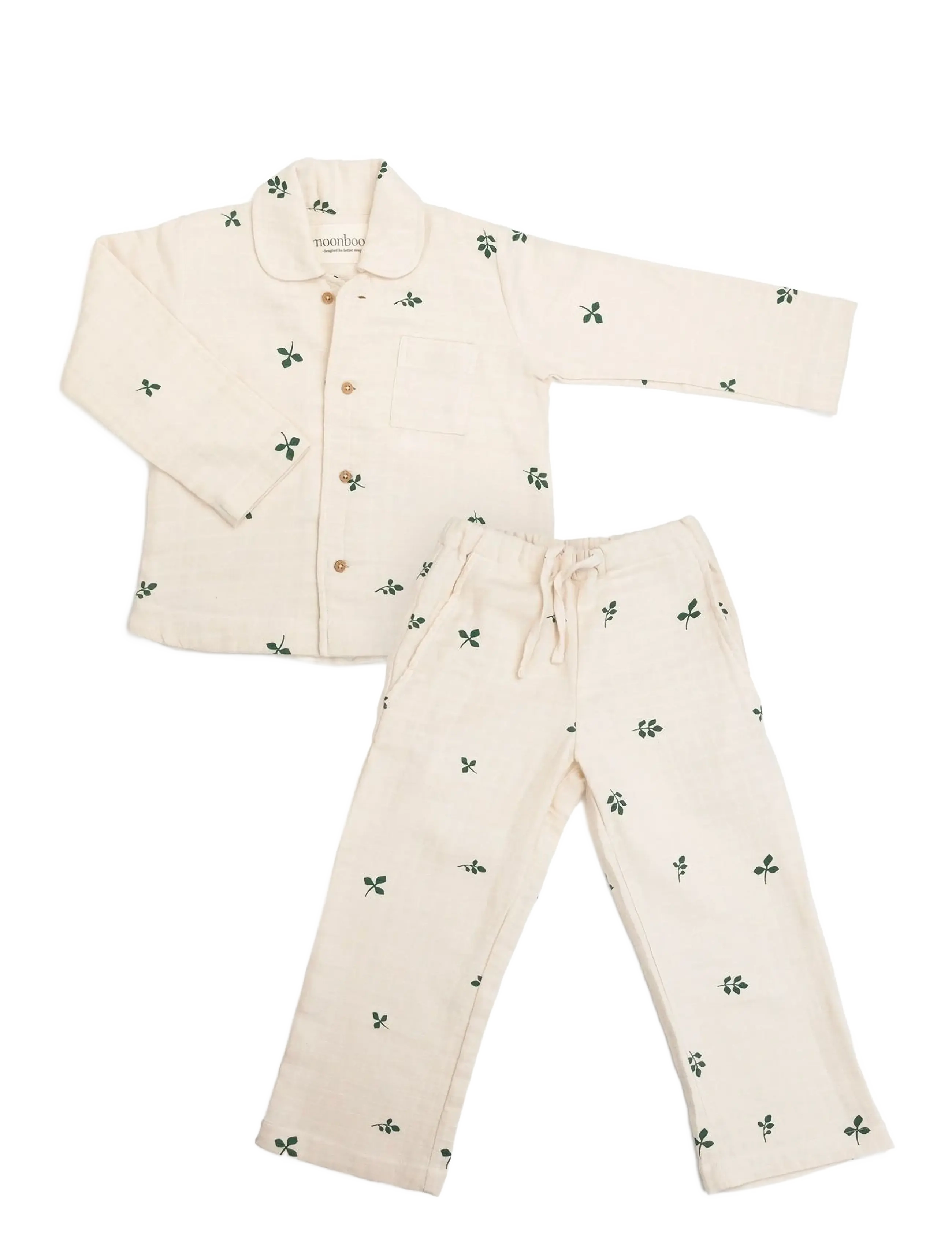 Moonboon Pyjamas, 4-5 y. - Moonboon - LEAF / cream