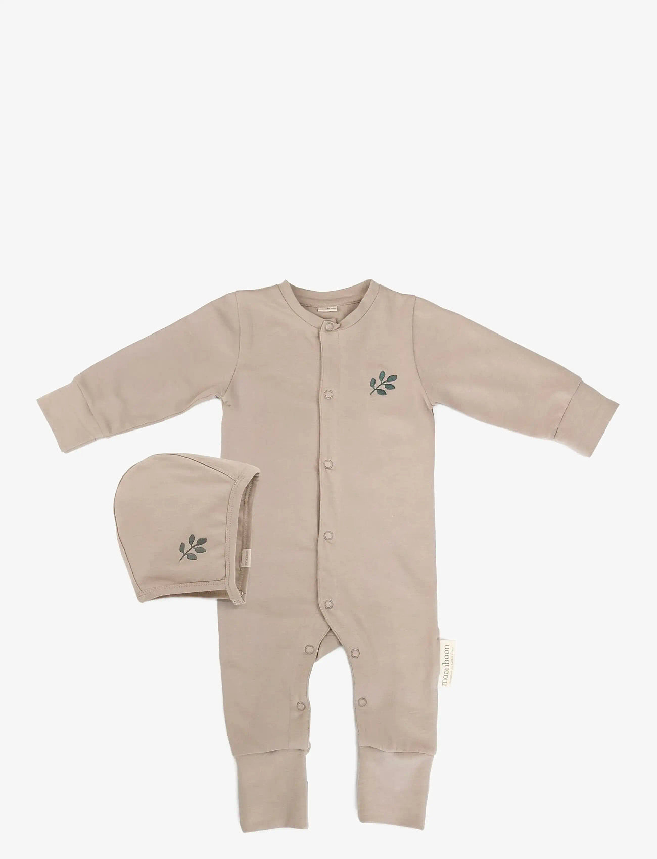 Moonboon - Sleep suit & bonnet giftbox - sæt med langærmet t-shirt - earth - 0