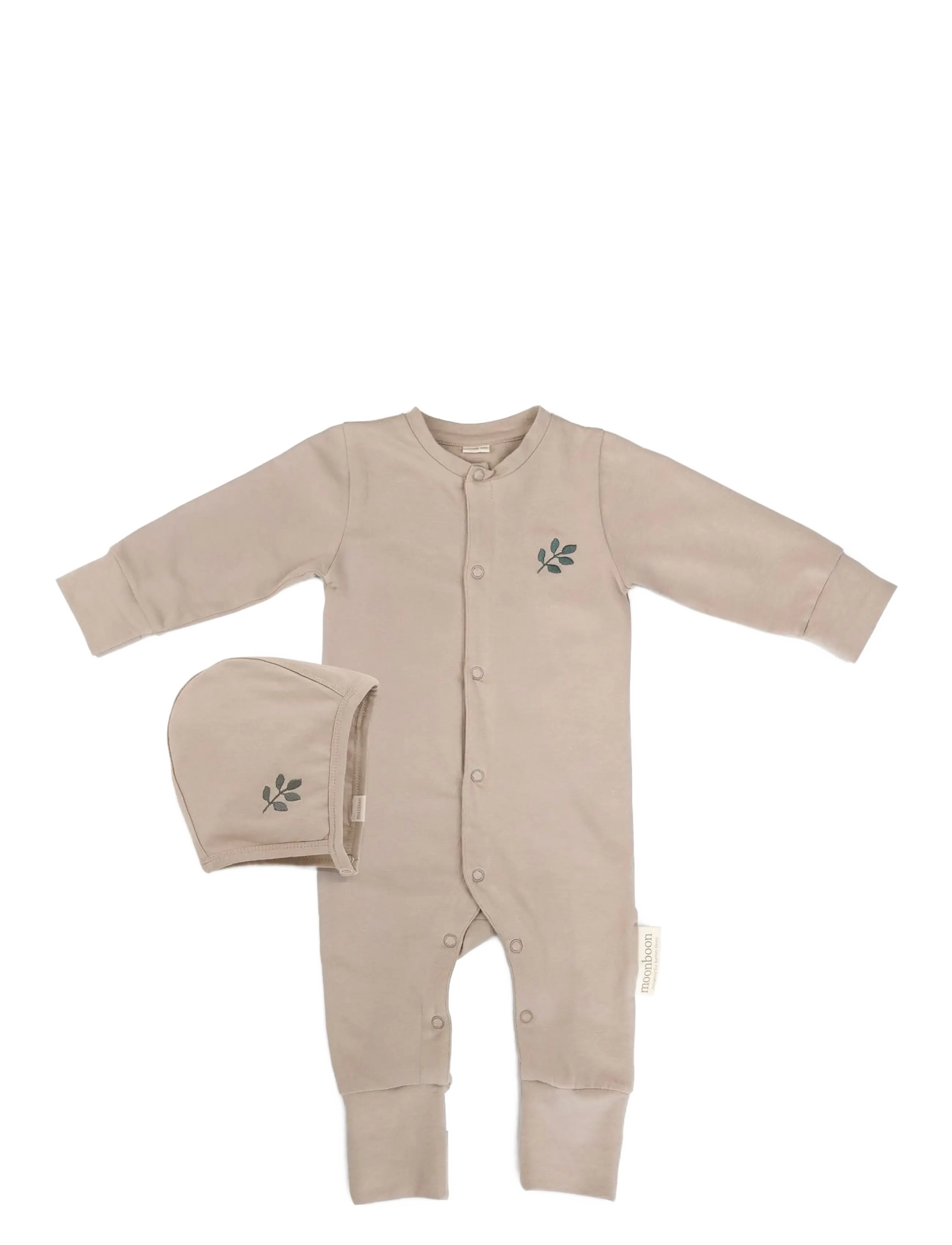 Moonboon Sleep Suit & Bonnet Giftbox, Baby Gavesæt, Beige, Str: 74 CM
