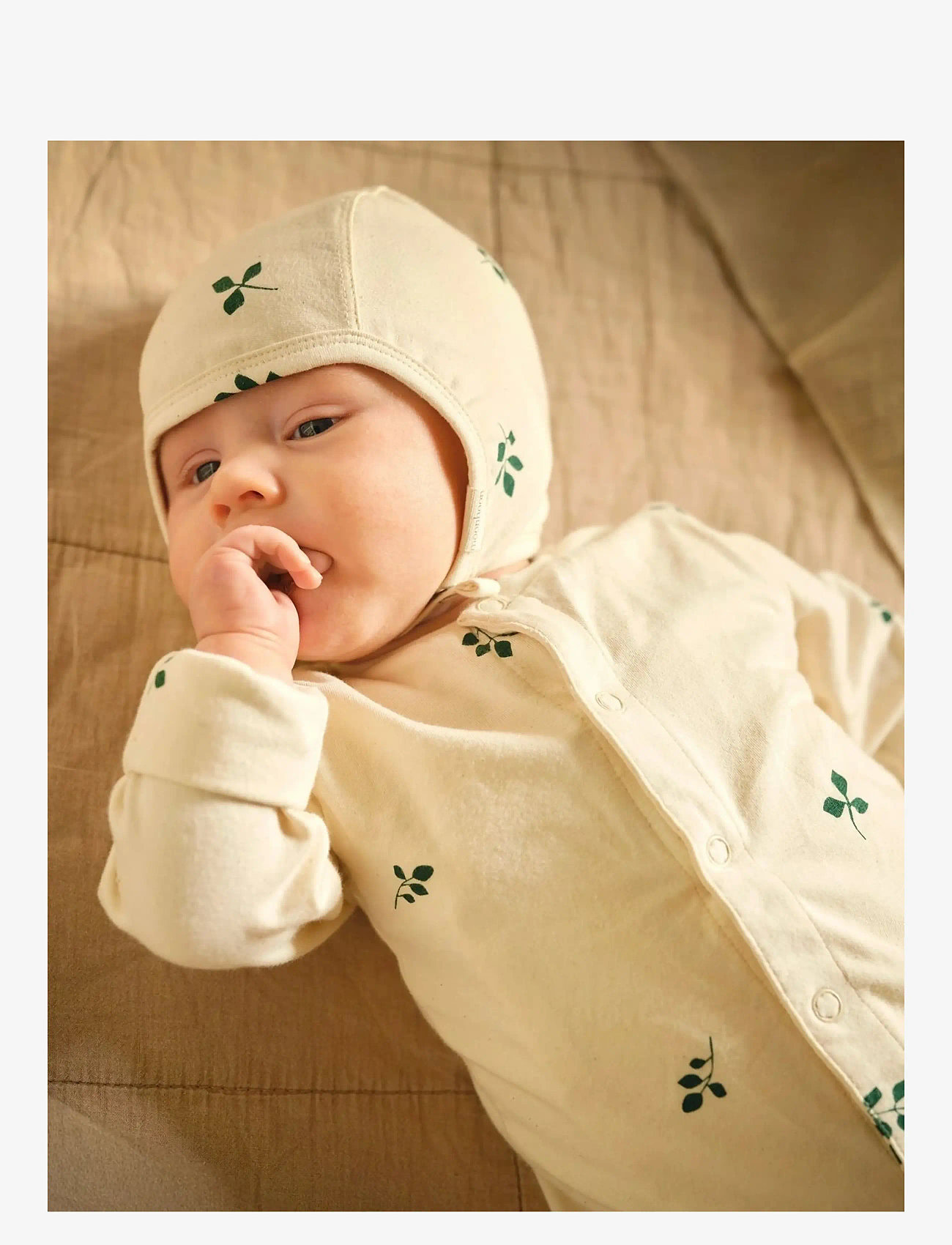 Moonboon - Sleep suit & bonnet giftbox - sæt med langærmet t-shirt - leaf - 2