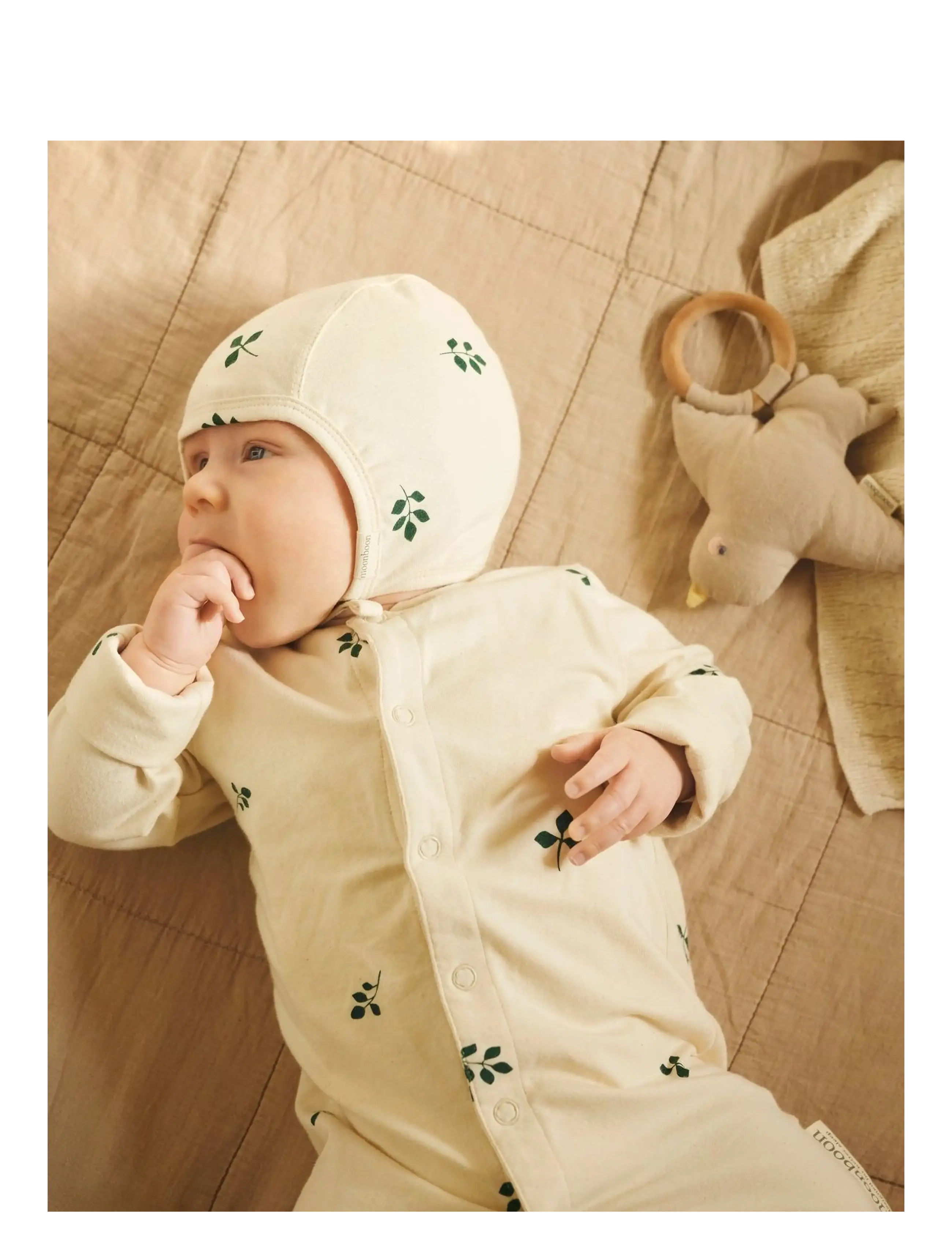 Moonboon - Sleep suit & bonnet giftbox - sæt med langærmet t-shirt - leaf - 1