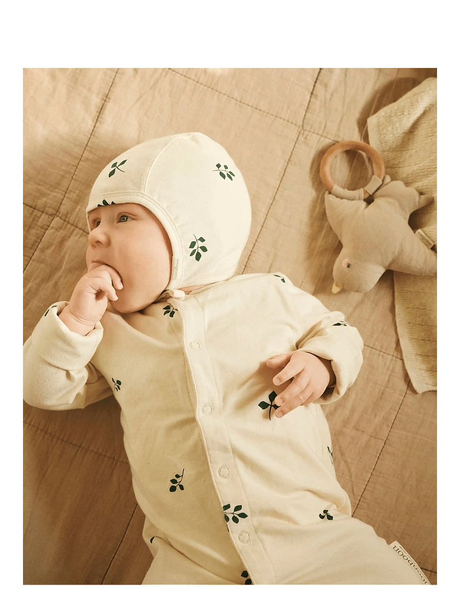 Moonboon - Sleep suit & bonnet giftbox - sæt med langærmet t-shirt - leaf - 1
