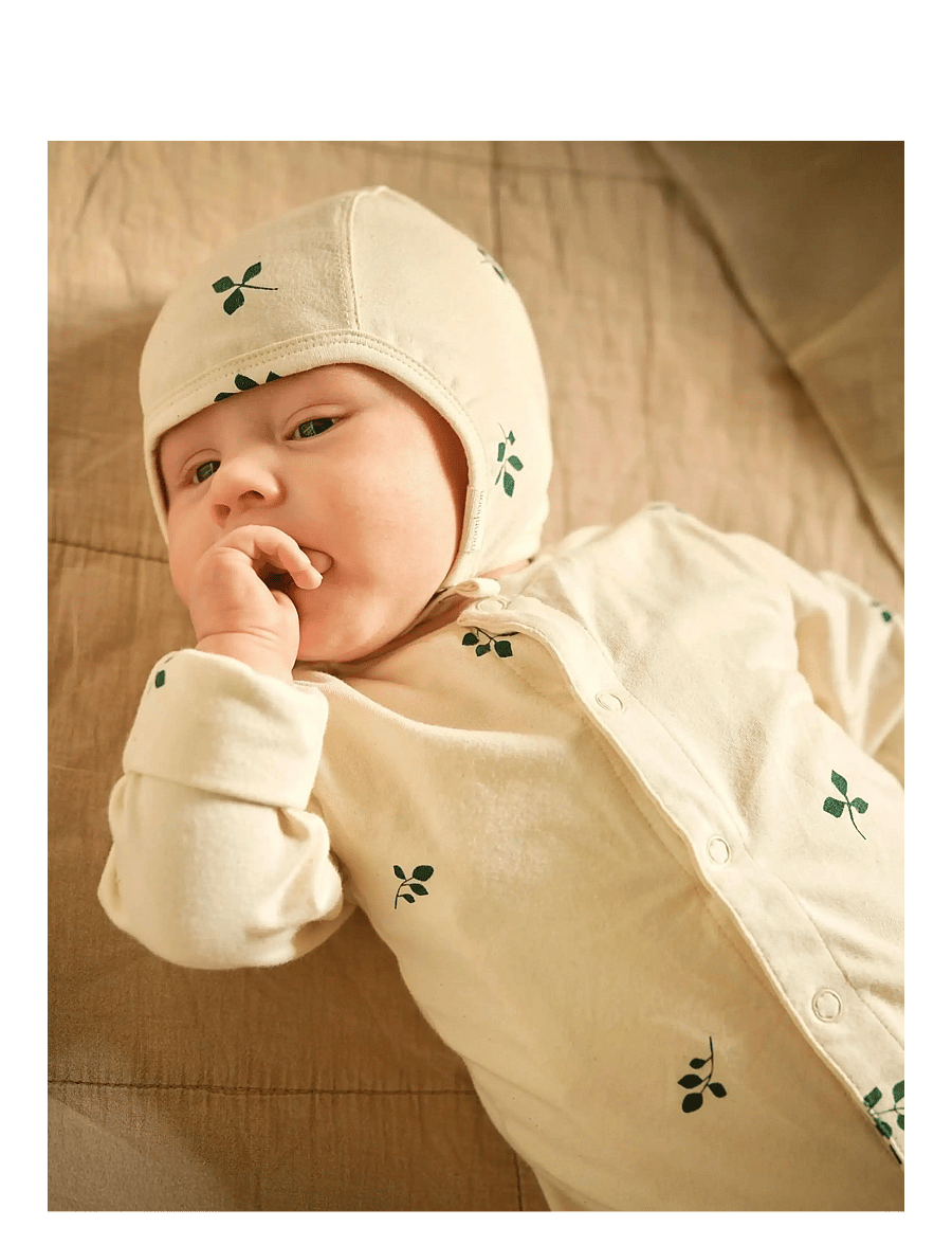 Moonboon - Sleep suit & bonnet giftbox - sæt med langærmet t-shirt - leaf - 2