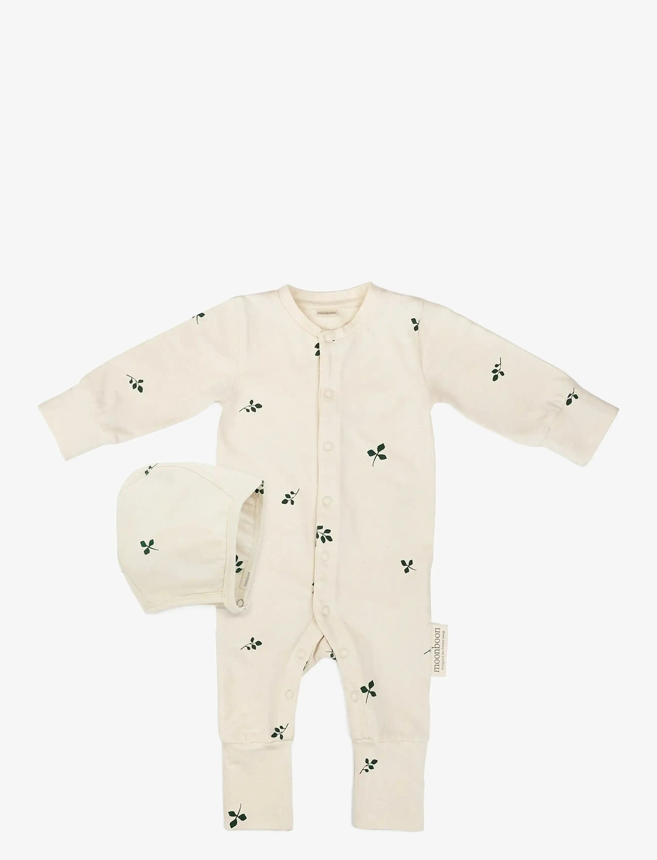Moonboon - Sleep suit & bonnet giftbox, 9-12 m. - sets with long-sleeved t-shirt - leaf - 0