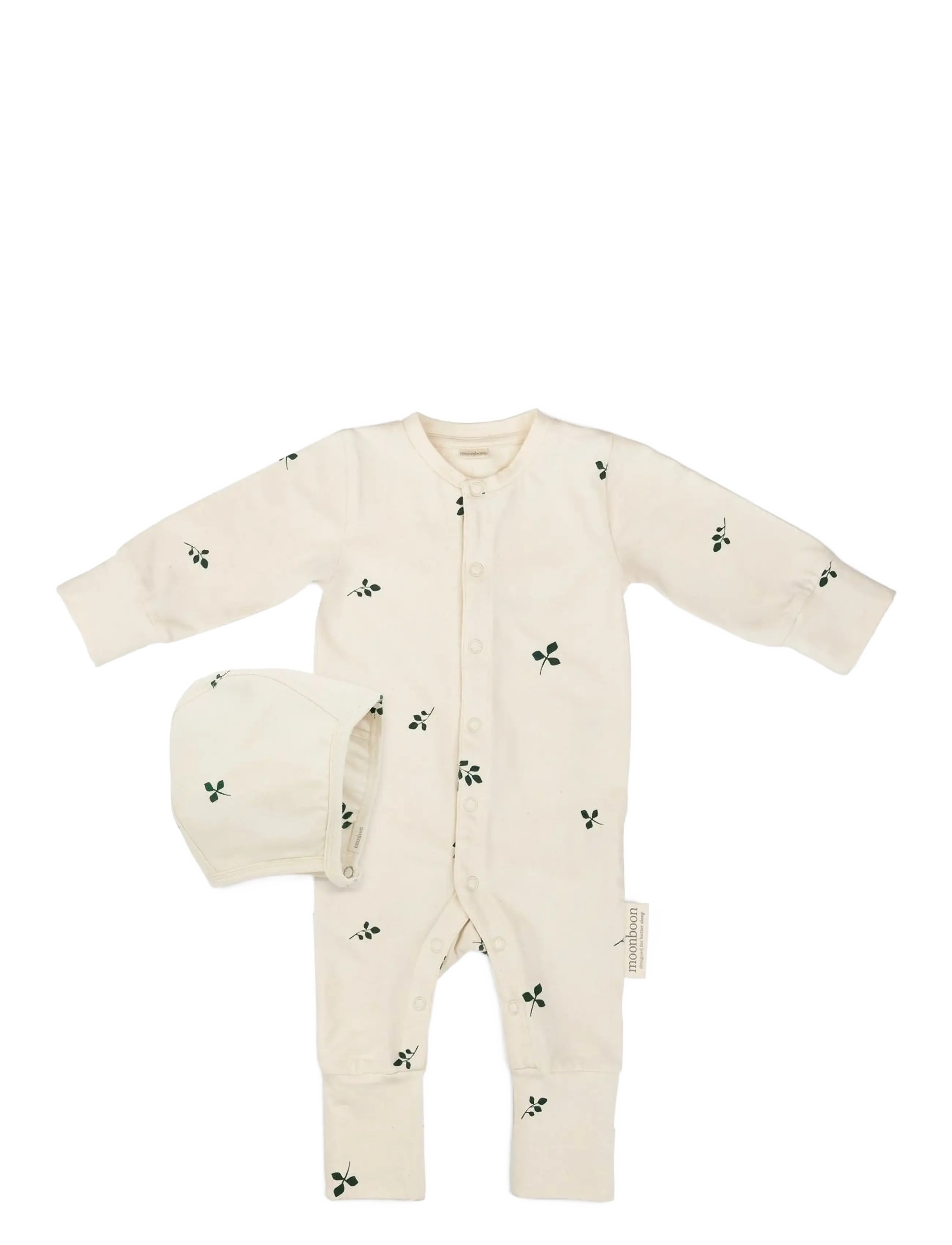 Sleep suit & bonnet giftbox, 9-12 m. - LEAF
