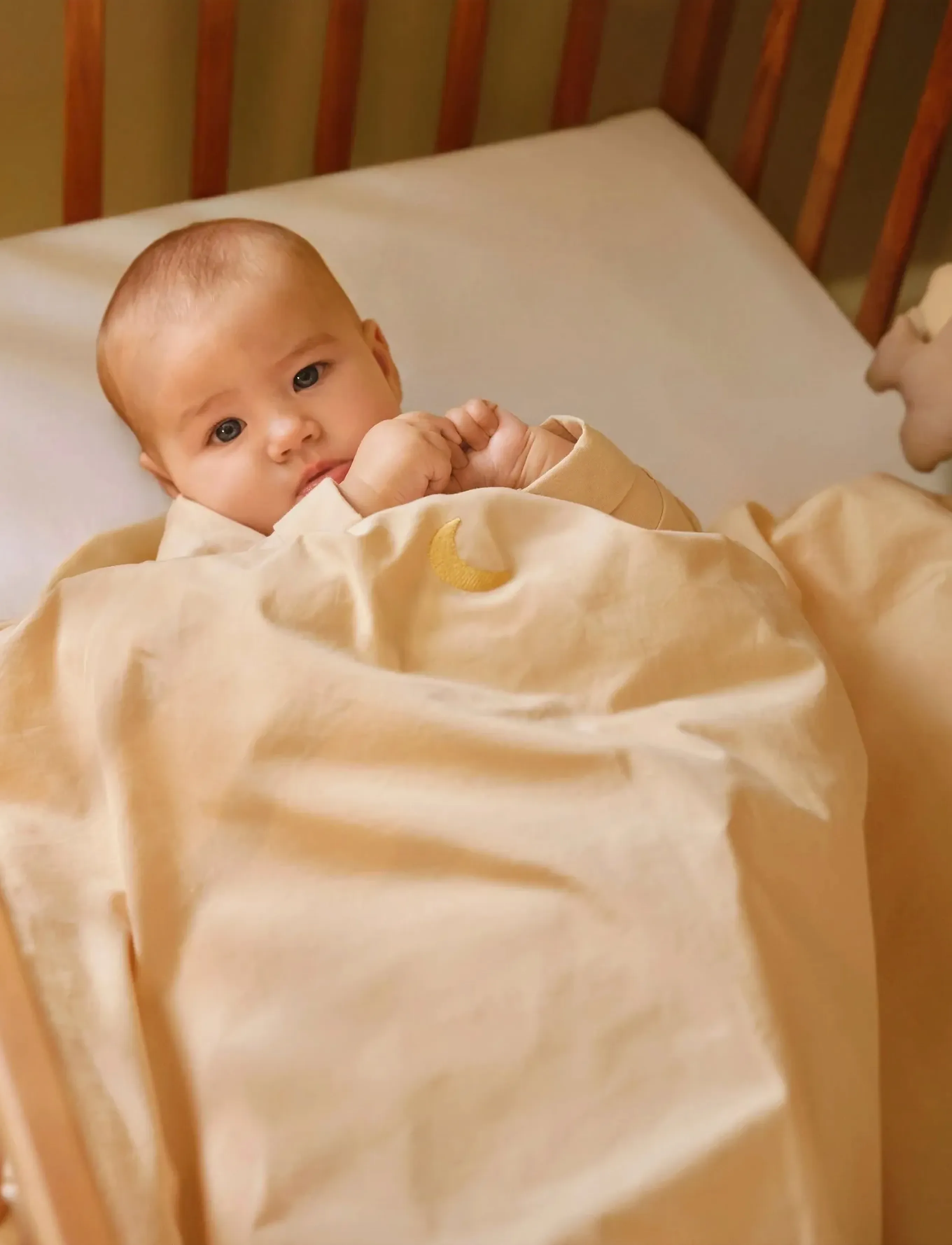 Moonboon Baby Bed Linen Embroidery - Moonboon - ROSE CLOUD WITH MOON / cream