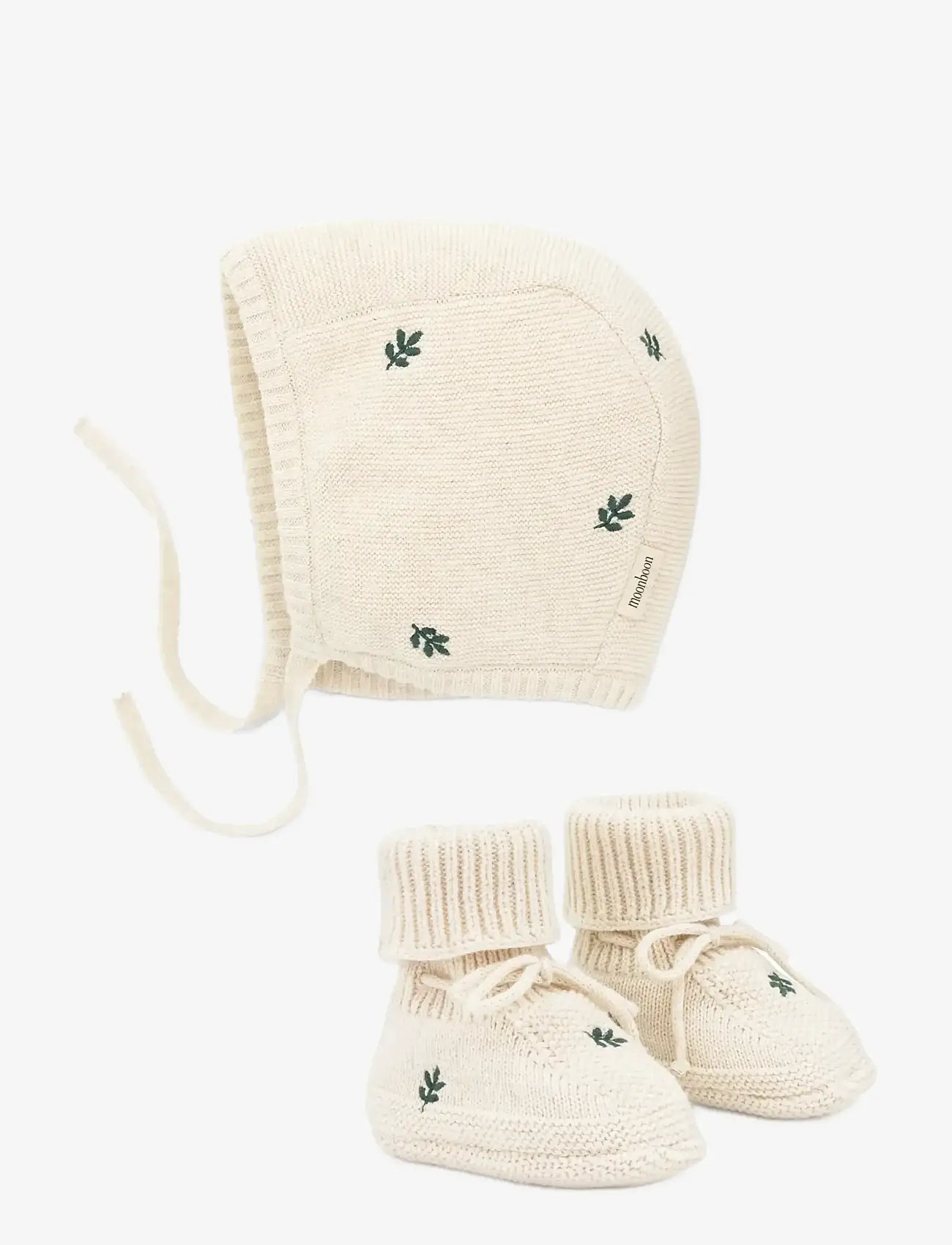 Moonboon - Knitted bonnet and booties giftbox - kingiideed - leaf - 0