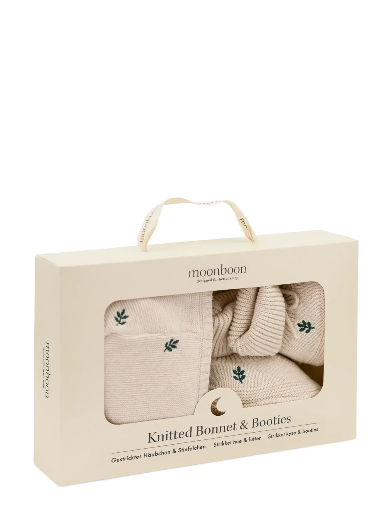 Moonboon - Knitted bonnet and booties giftbox - presentidéer - leaf - 2