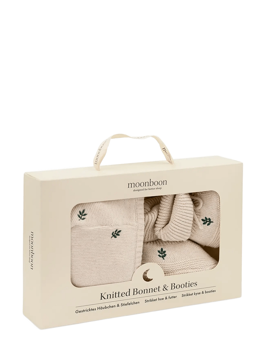 Moonboon - Knitted bonnet and booties giftbox - presentidéer - leaf - 2