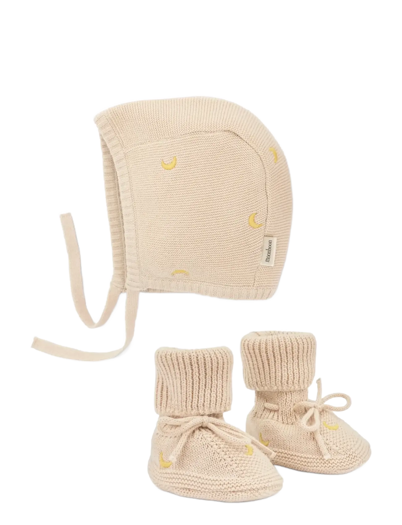 Moonboon Knitted Bonnet And Booties Giftbox, 6-9M(74 cm), Cream > Baby Gavesæt, Børn