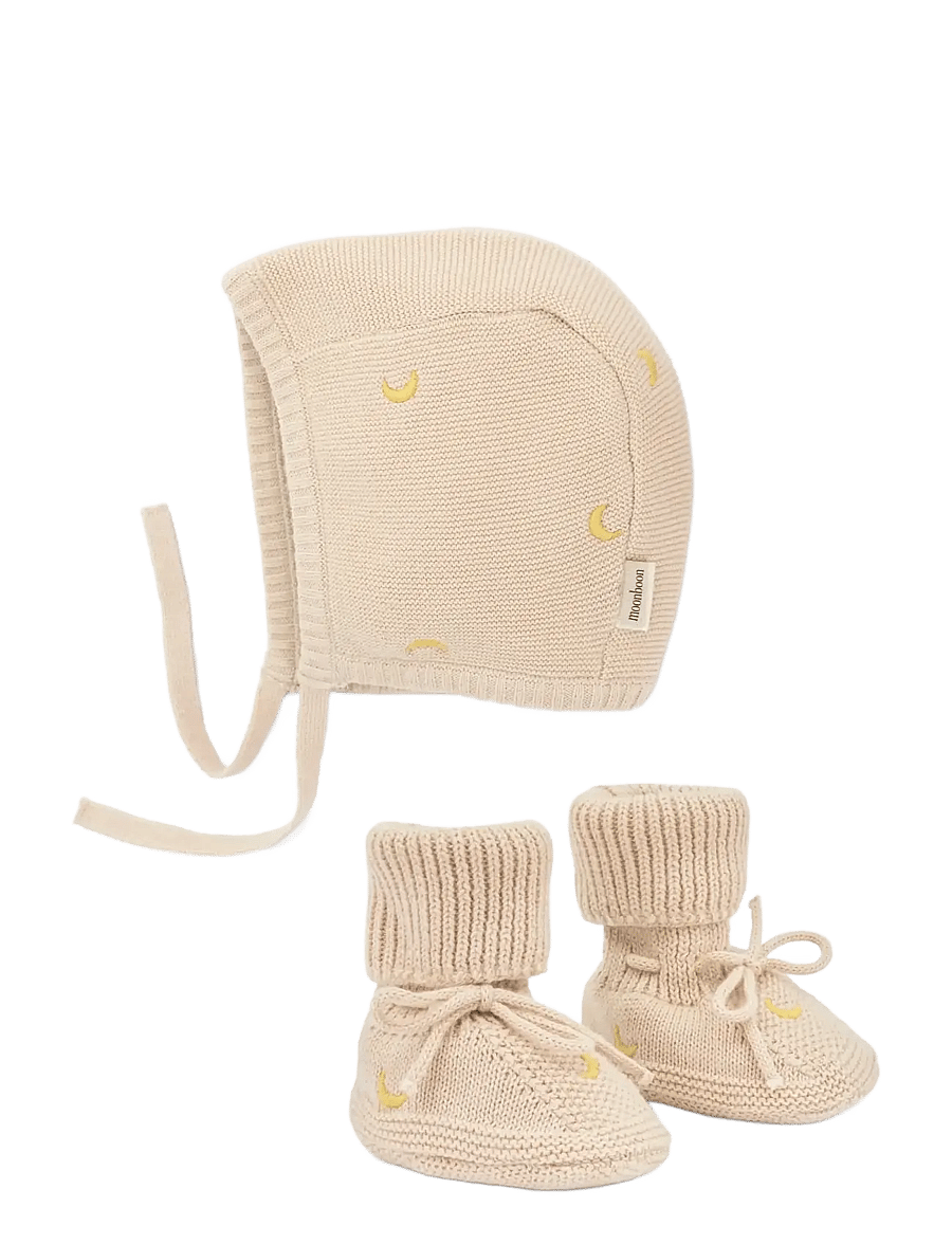 Moonboon - Knitted bonnet and booties giftbox - zīdaiņu cepures - rose cloud - 0