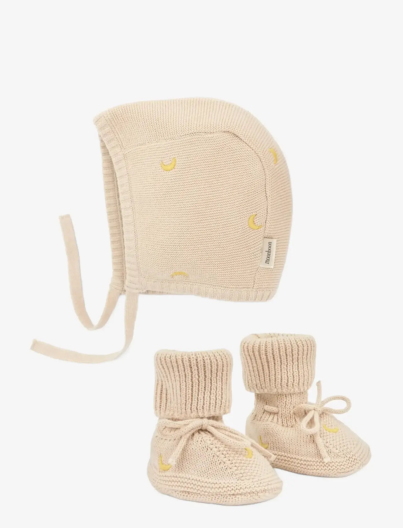 Moonboon - Knitted bonnet and booties giftbox - babyhuer - rose cloud - 0