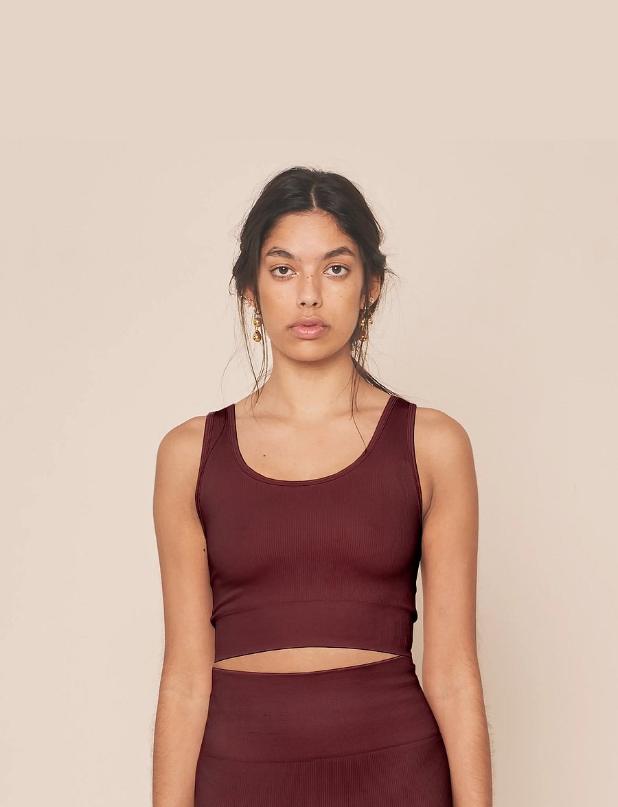 Moonchild Yoga Wear - Soft Rib Seamless Crop Top - crop tops - burgundy - 0