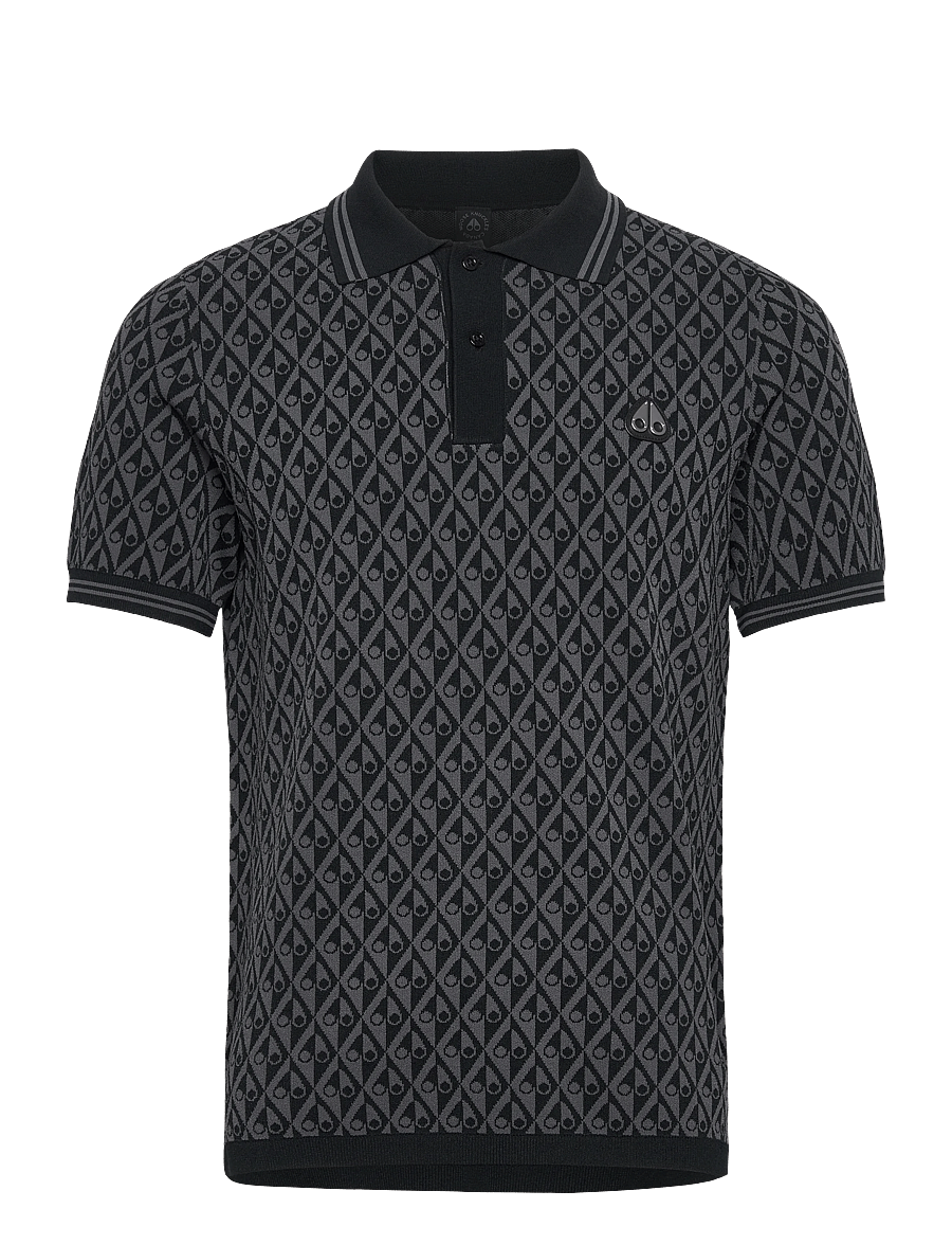 Moose Knuckles - APEX KNIT POLO MONO - kortärmade pikéer - black/cement monogram - 1