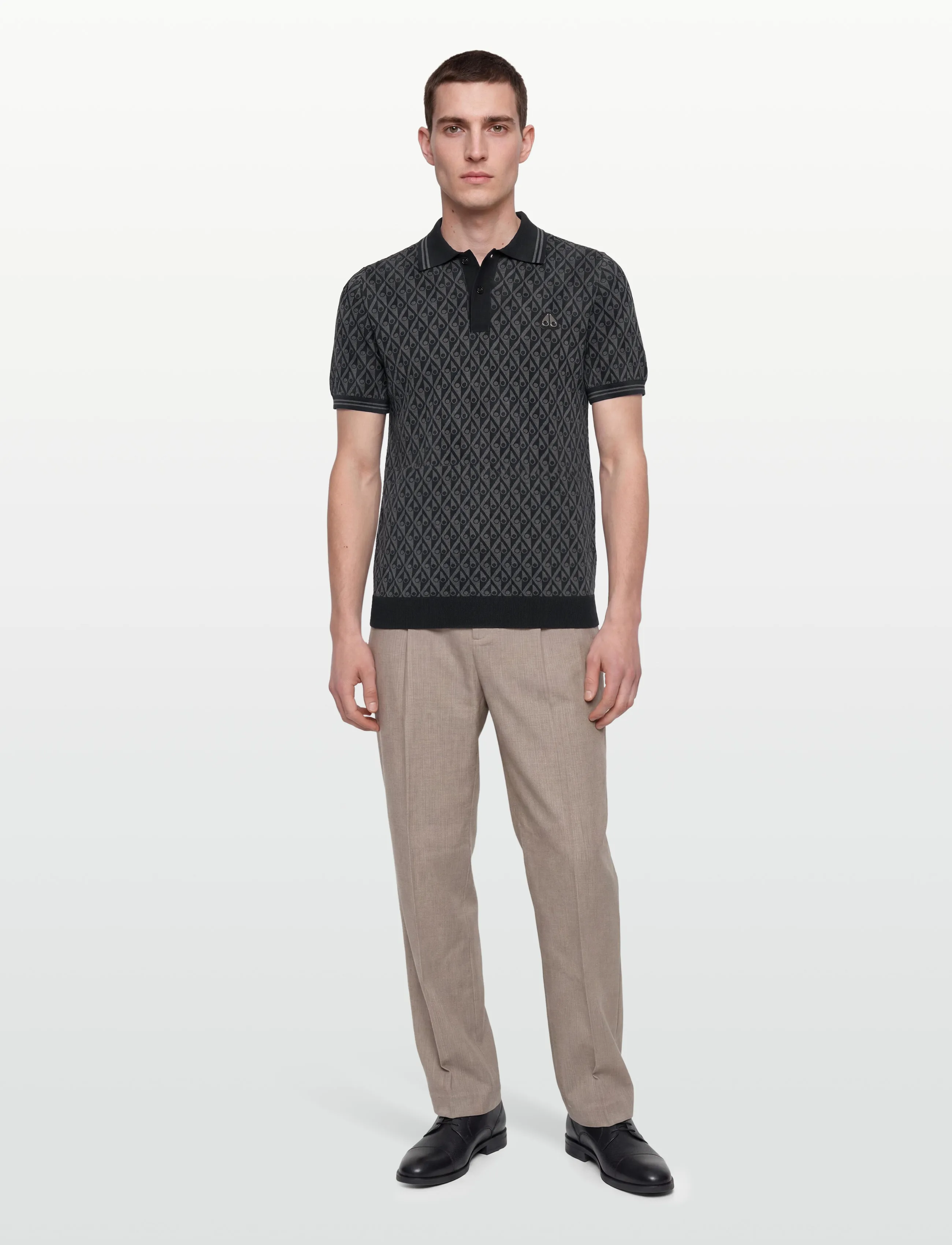 Moose Knuckles Apex Knit Polo Mono, Mænd, Mønstret Strikket Poloshirt, Sort, Str: S