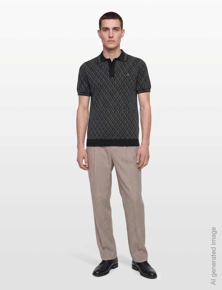 Moose Knuckles - APEX KNIT POLO MONO - kortärmade pikéer - black/cement monogram - 0