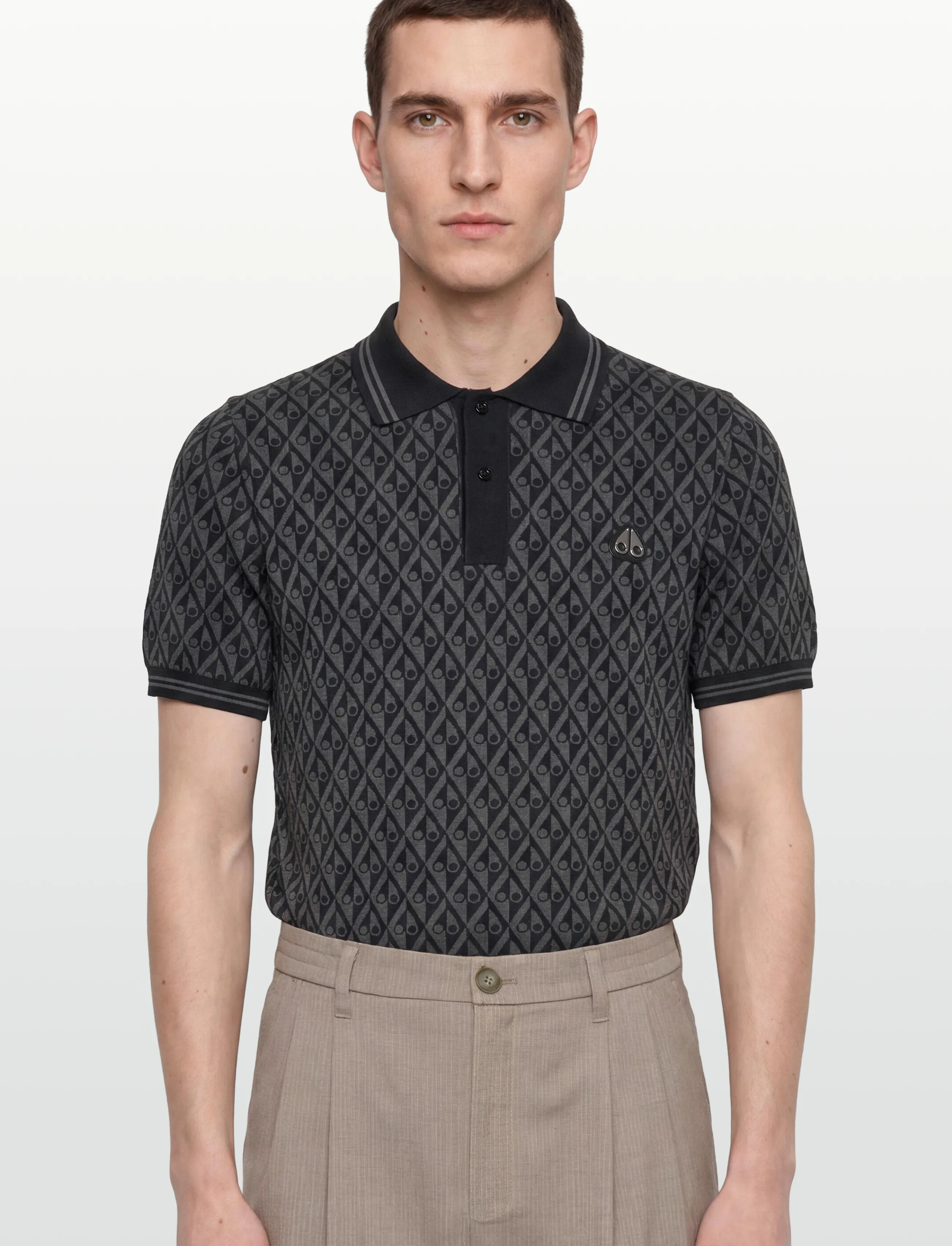 Moose Knuckles - APEX KNIT POLO MONO - short-sleeved polos - black/cement monogram - 3