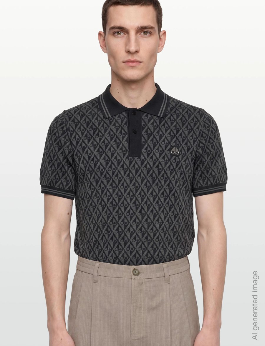Moose Knuckles - APEX KNIT POLO MONO - kortärmade pikéer - black/cement monogram - 3