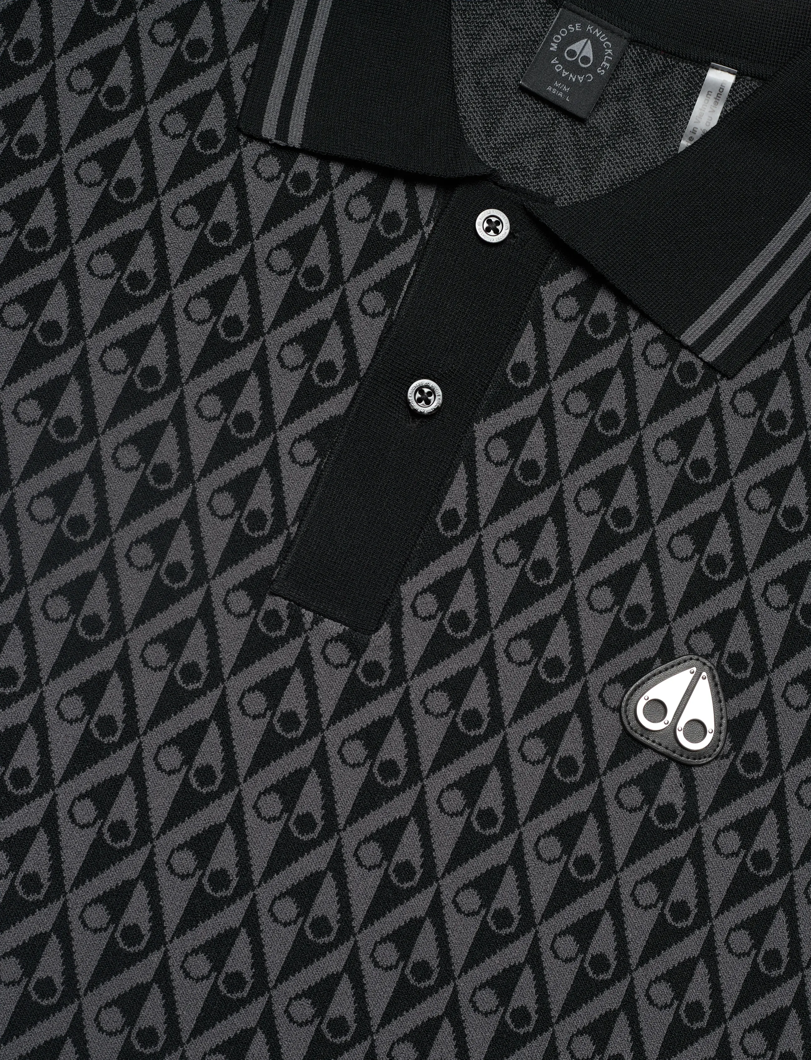 Moose Knuckles - APEX KNIT POLO MONO - short-sleeved polos - black/cement monogram - 5