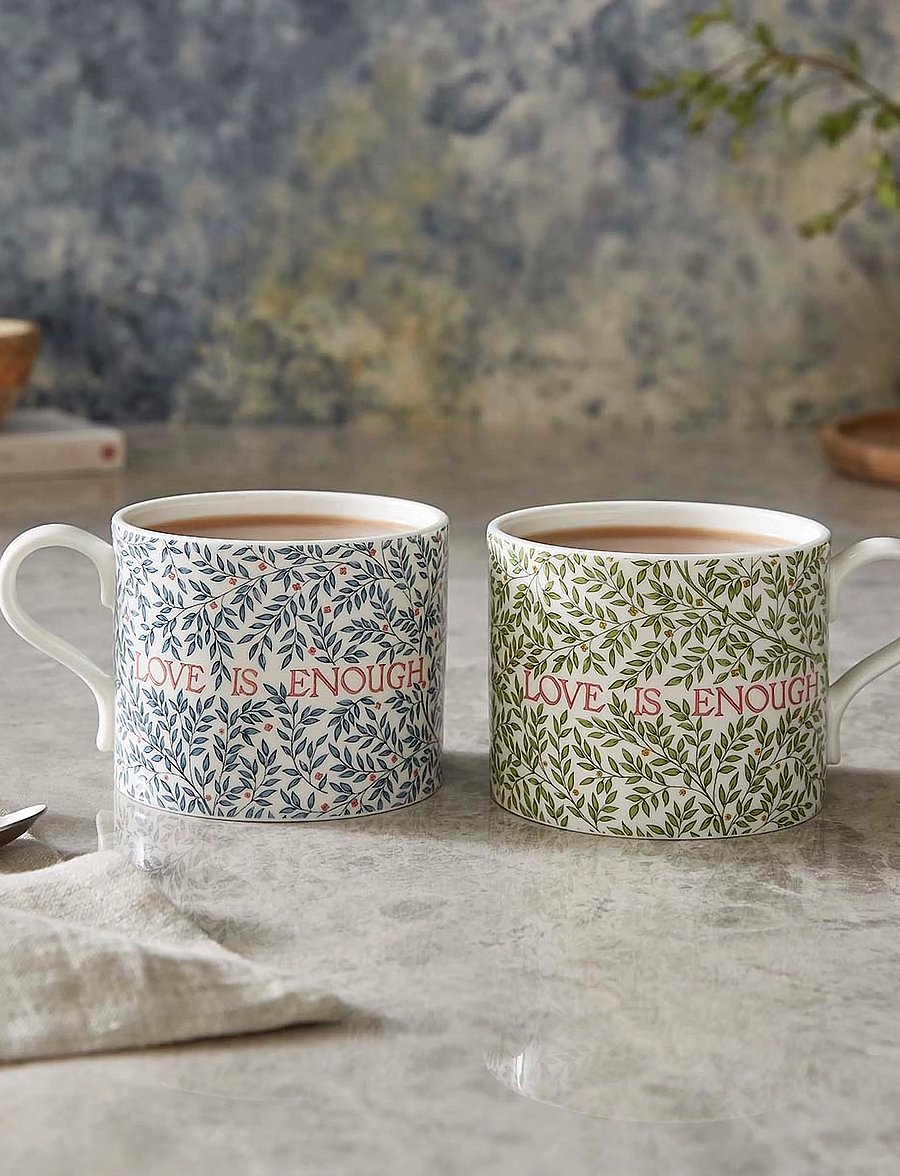 Morris & Co - Morris & Co Mug - Love is Enough, Thyme / Parchment & China Blue - Set of 2 - teetassid - mixed - 0