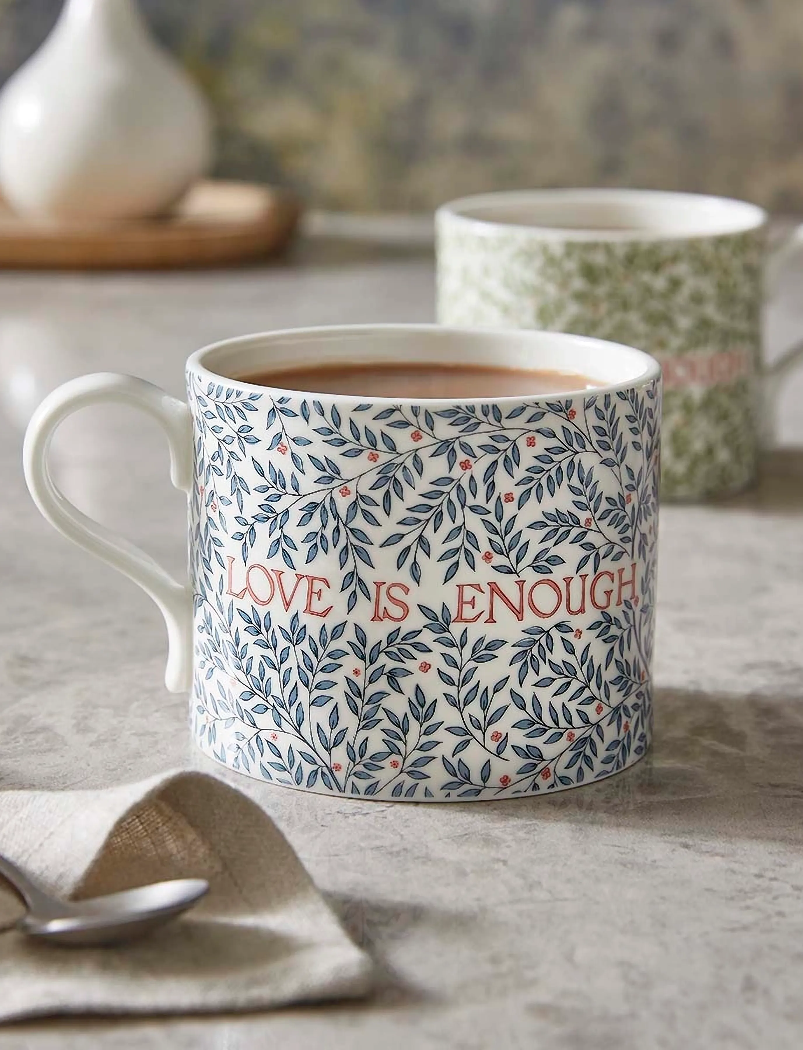 Morris & Co - Morris & Co Mug - Love is Enough,  Thyme / Parchment & China Blue - Set of 2 - tasses à thé - mixed - 4