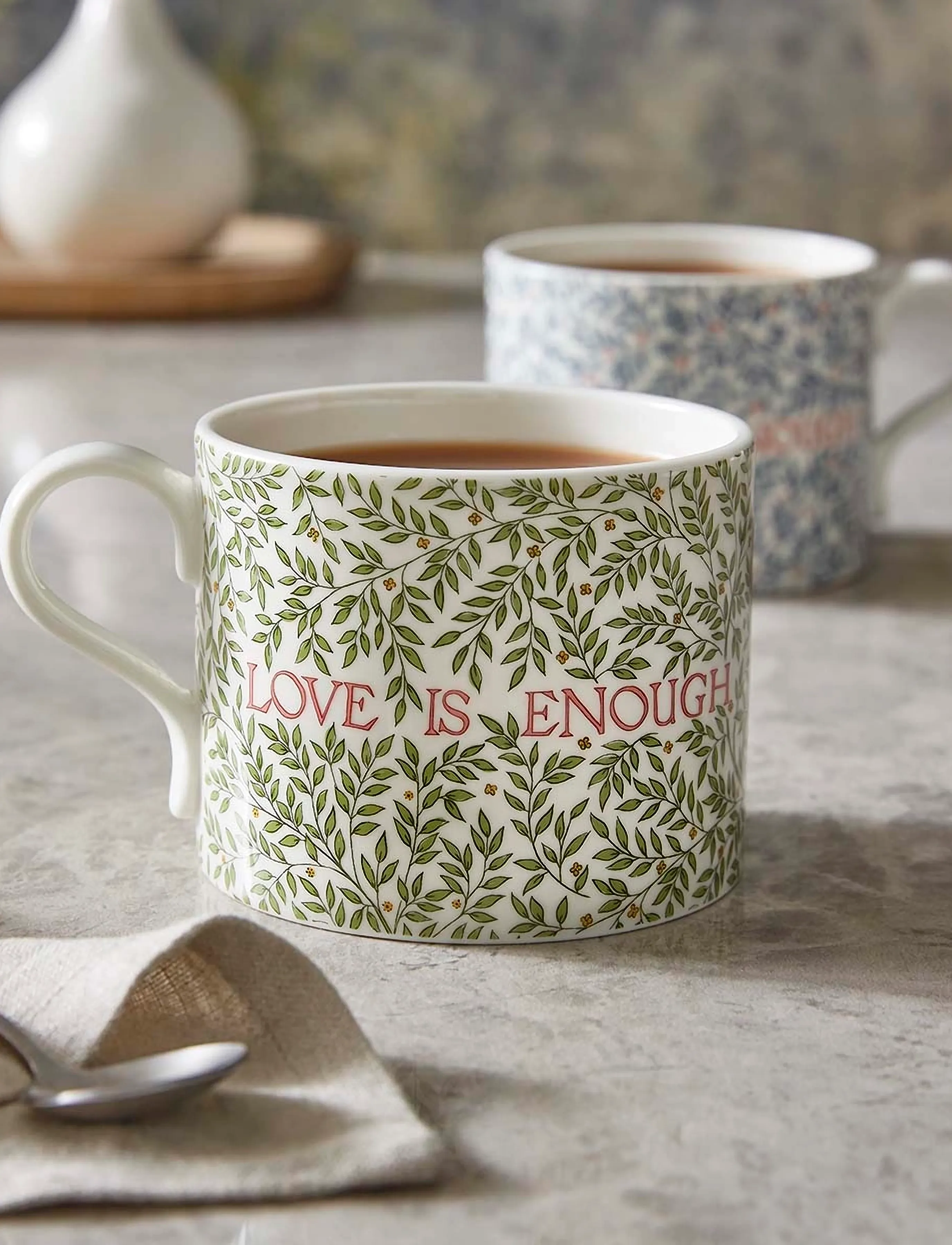 Morris & Co - Morris & Co Mug - Love is Enough,  Thyme / Parchment & China Blue - Set of 2 - tasses à thé - mixed - 5