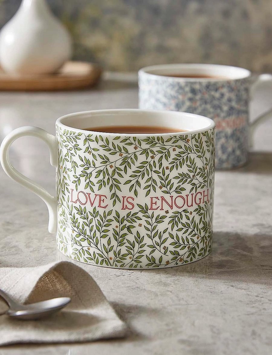 Morris & Co - Morris & Co Mug - Love is Enough, Thyme / Parchment & China Blue - Set of 2 - teetassid - mixed - 5