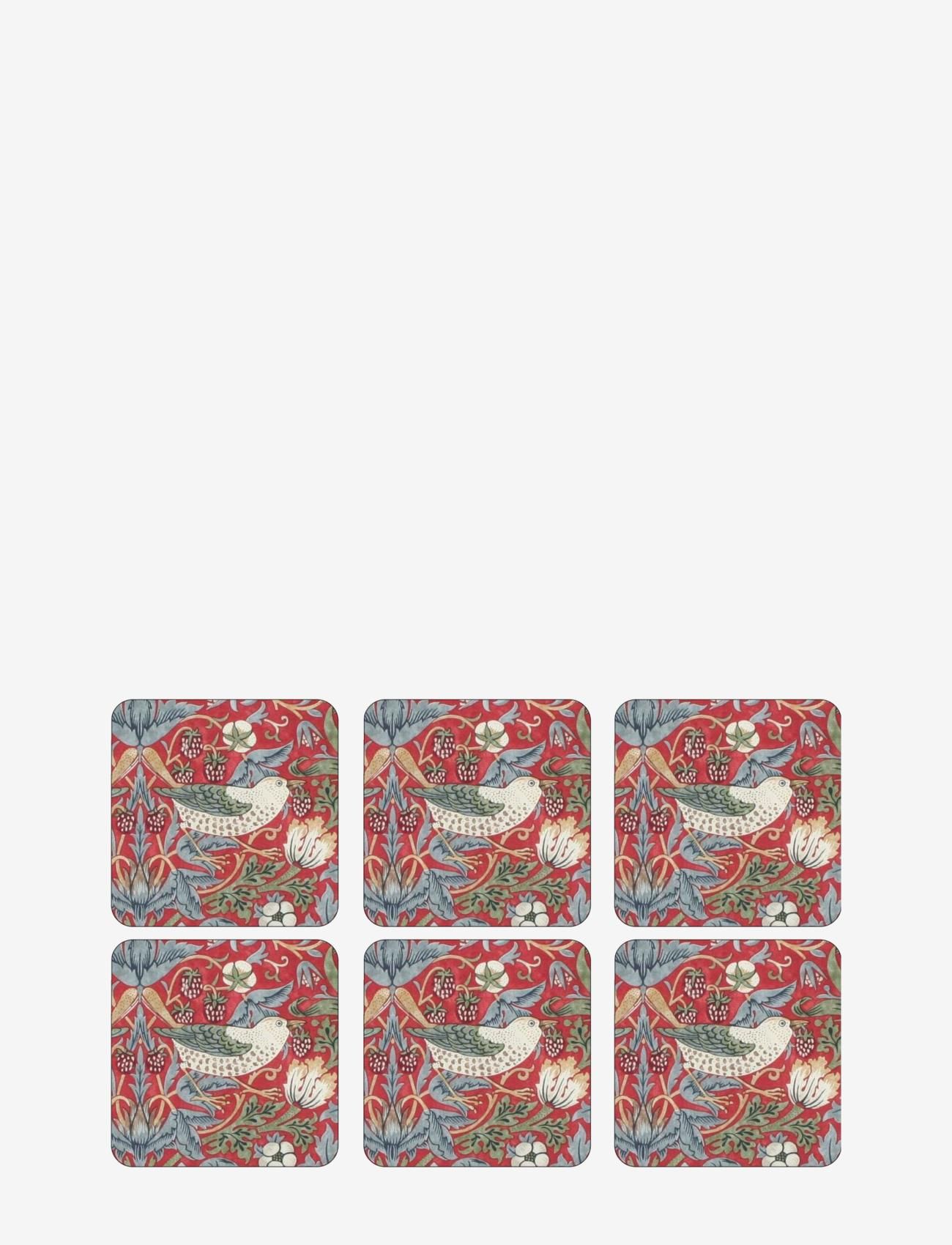 Morris & Co Coasters Strawberry Thief Red 6-P, Coaster, Multi/mønstret, Str: ONE SIZE