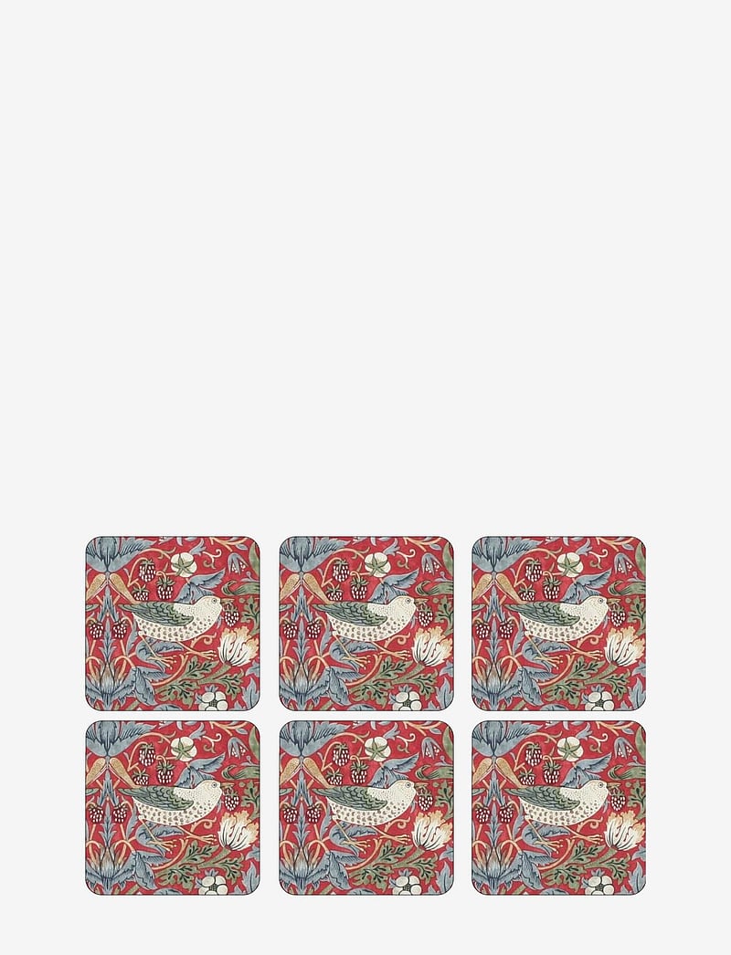 Morris & Co - Coasters Strawberry Thief 6-p - glazen onderzetters - red - 0