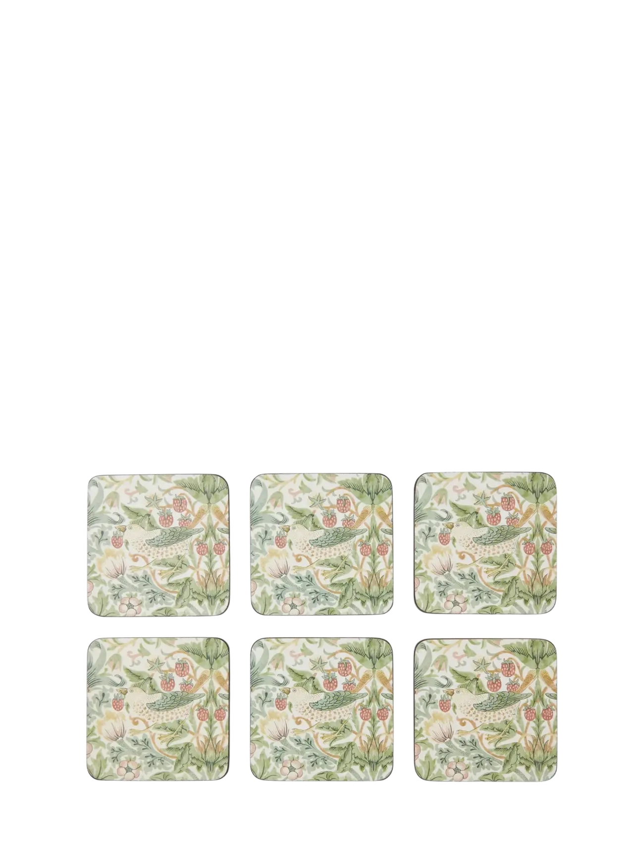 Morris & Co Strawberry Thief Coasters Set Of 6, Coaster, Grøn, Str: 40.1X29.8CM