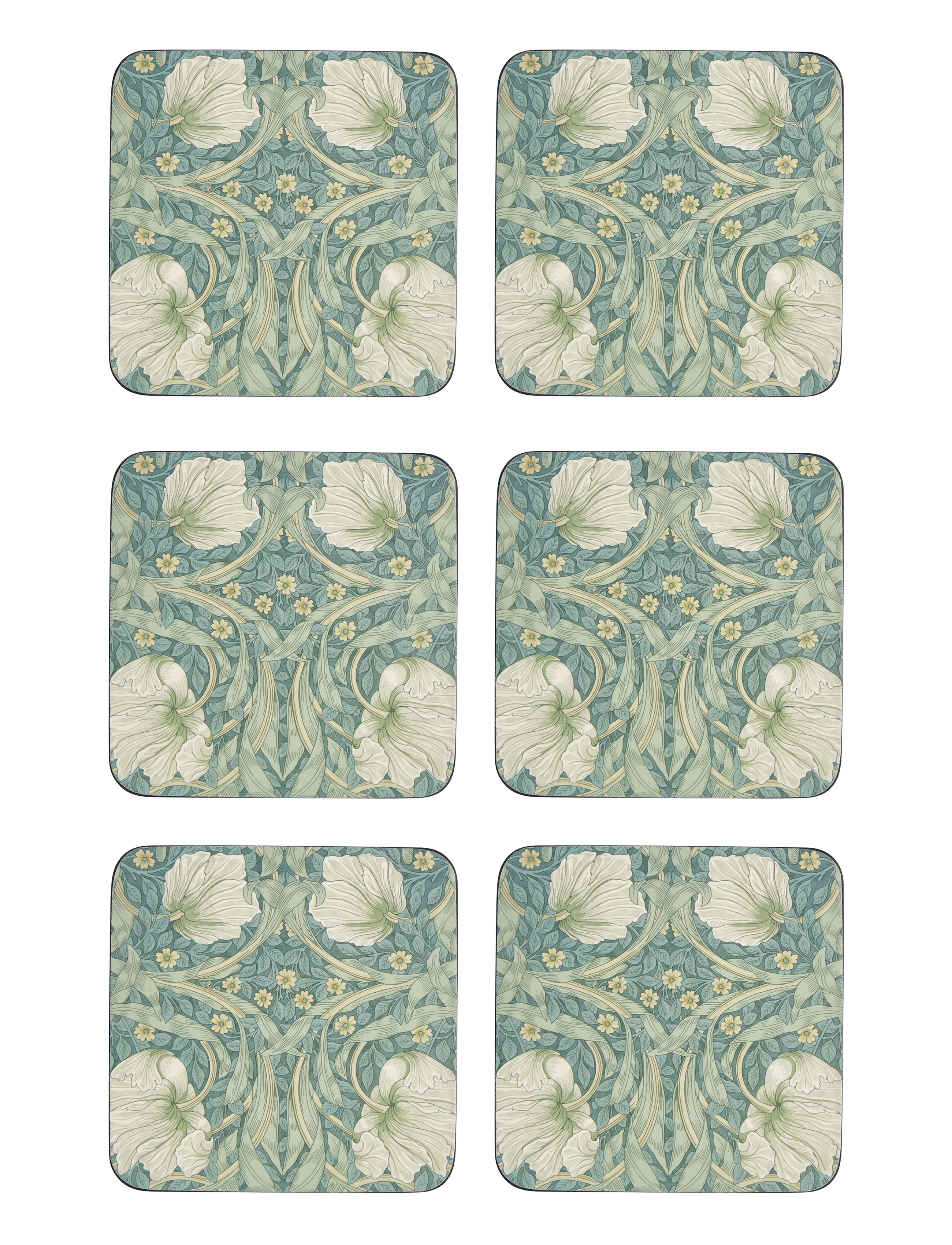 Morris & Co Pimpernel Coasters Set Of 6, Coaster, Grøn, Str: 10.5X10.5CM