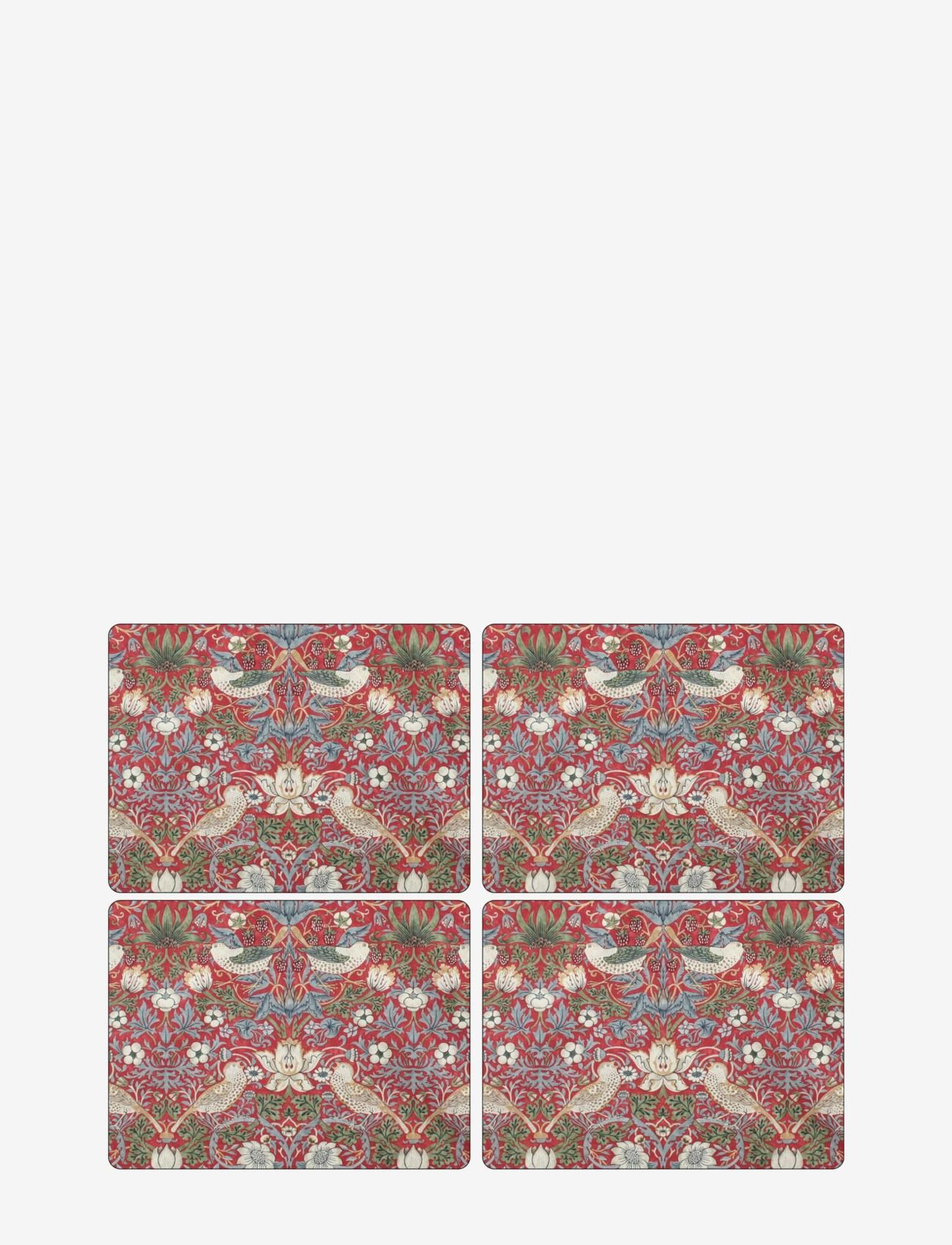 Morris & Co Placemat Strawberry Thief Red 4-P, 40.1X29.8 cm, Kitchen Textiles, Mehrfarbig/gemustert - Placemats, Homeware