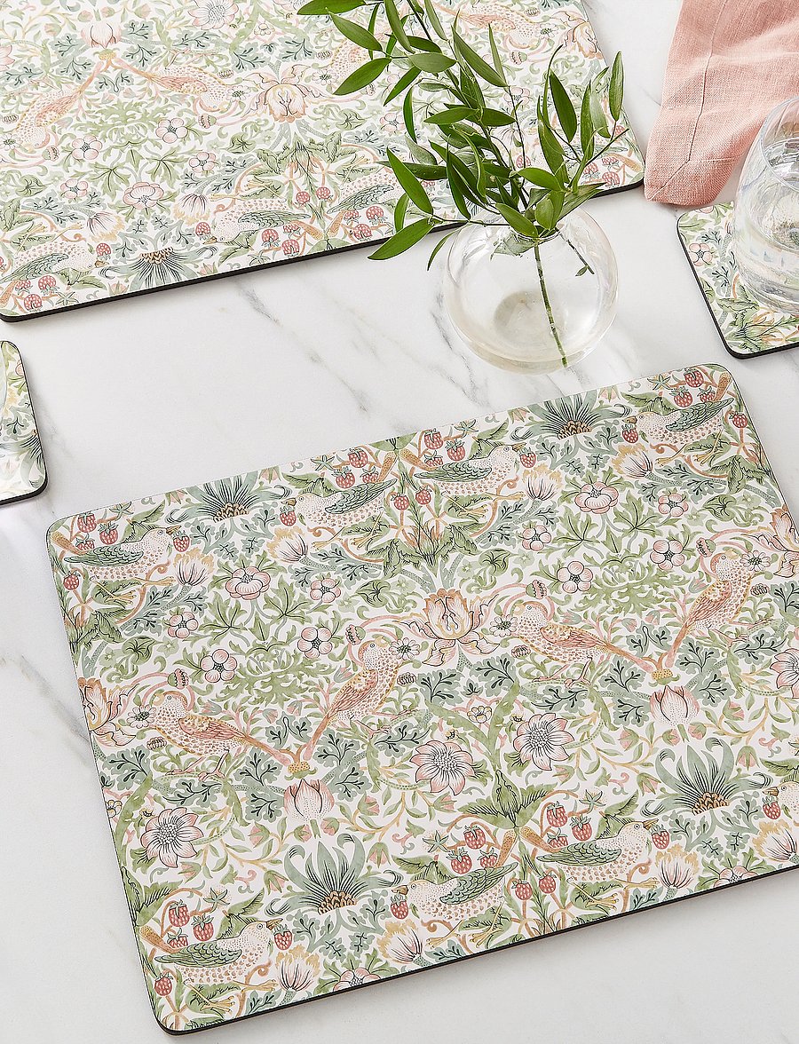 Morris & Co - Strawberry Thief Large Placemats - set of 4 - platzdeckchen - green - 0