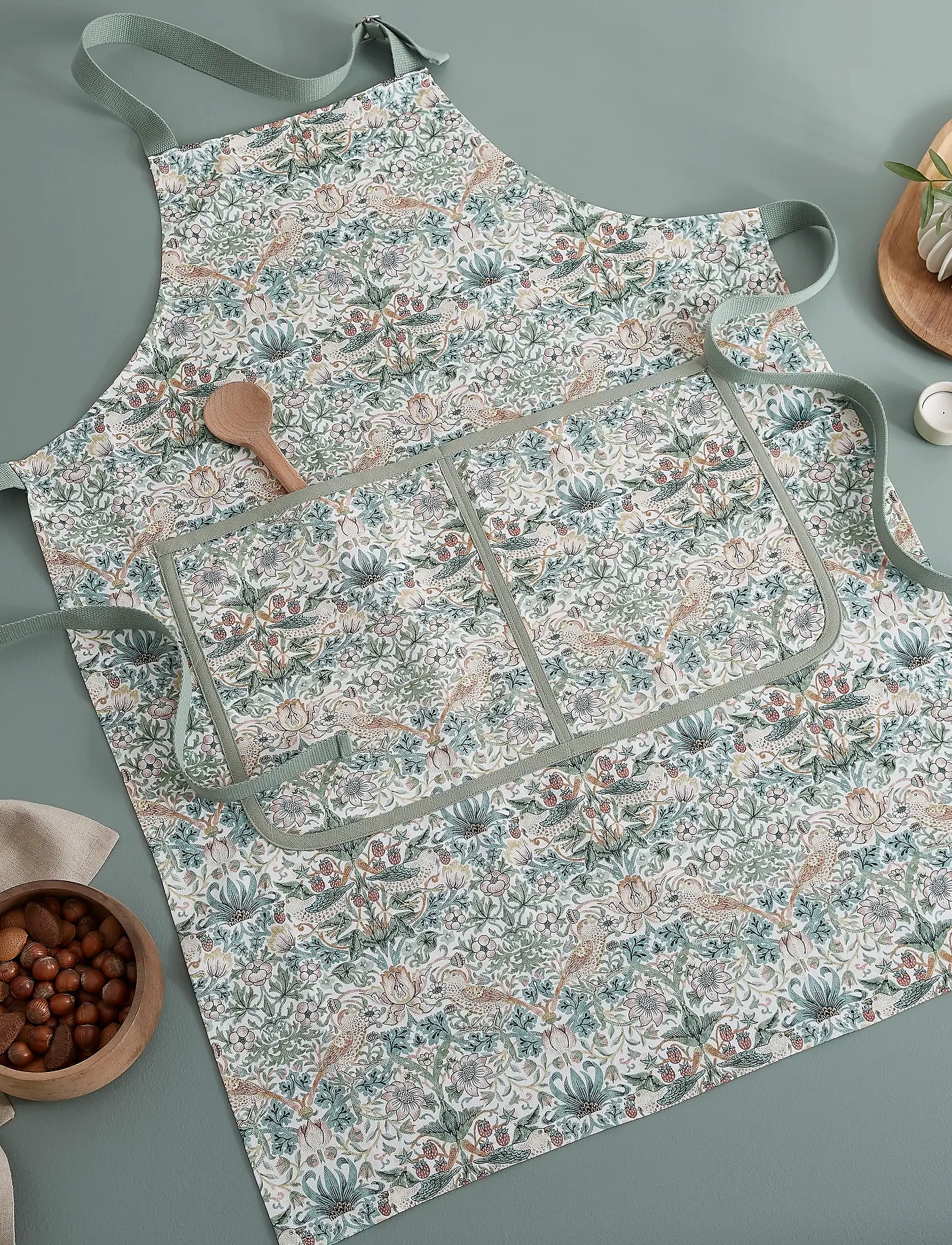Morris & Co Morris & Co Strawberry Thief Forklæde I Bomuld, 70X95 cm, Green, Køkkentekstiler > Forklæder, Unisex