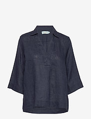 Morris Lady - Marseille Linen Blouse - short-sleeved blouses - blue - 0