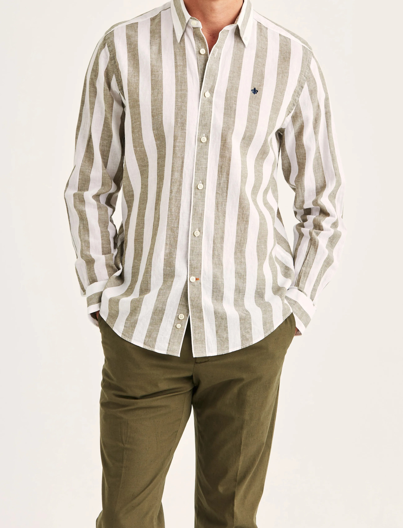 Morris Douglas Linen Mix Stripe Shirt-Classic Fit - - XS 1