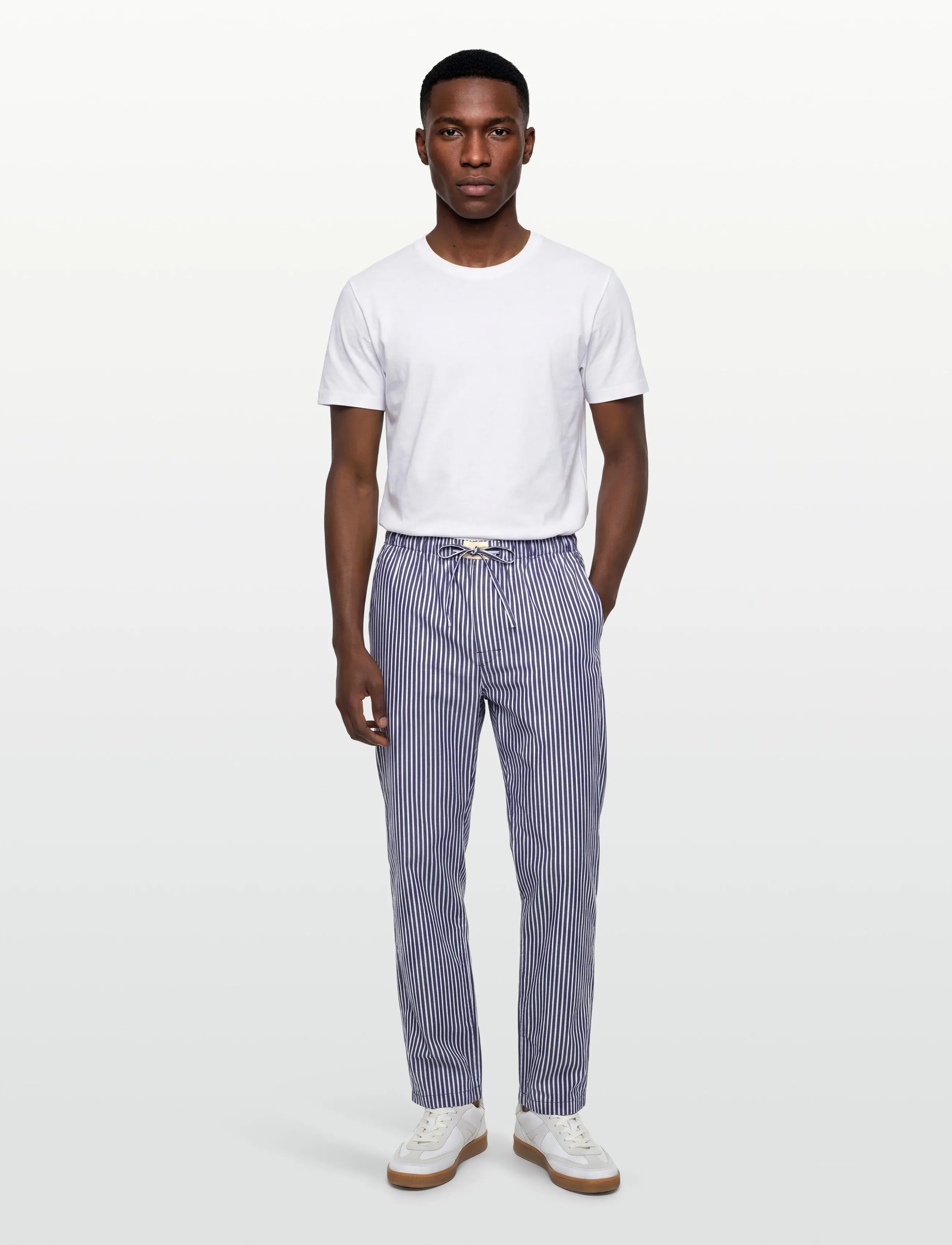 Morris Pyjama Pants, Mænd, Stribede Pyjamasbukser, Hvid, Str: XL