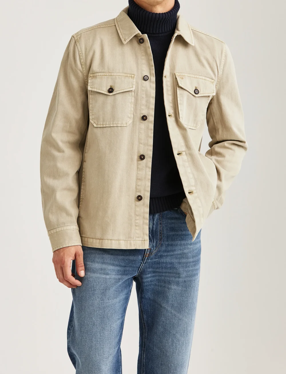 Morris - Alain Twill Shirt Jacket - light jackets - khaki - 0