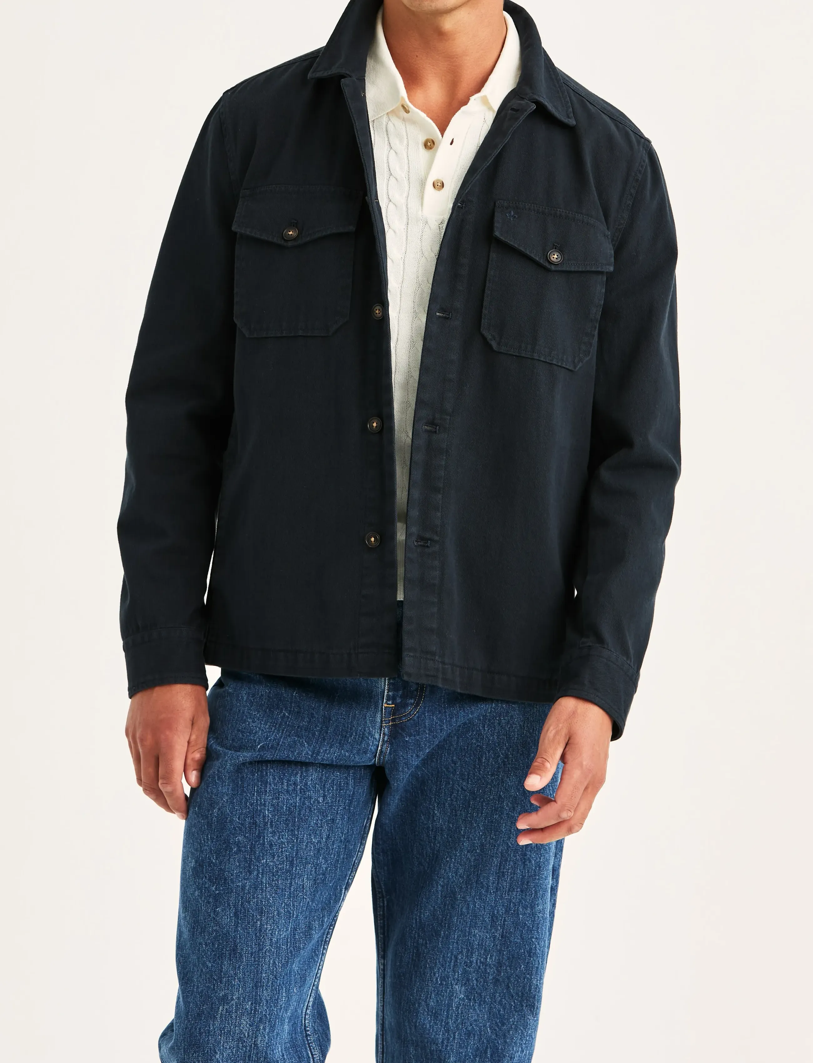 Morris Alain Twill Shirt Jacket - Jacken - OLD BLUE / brown