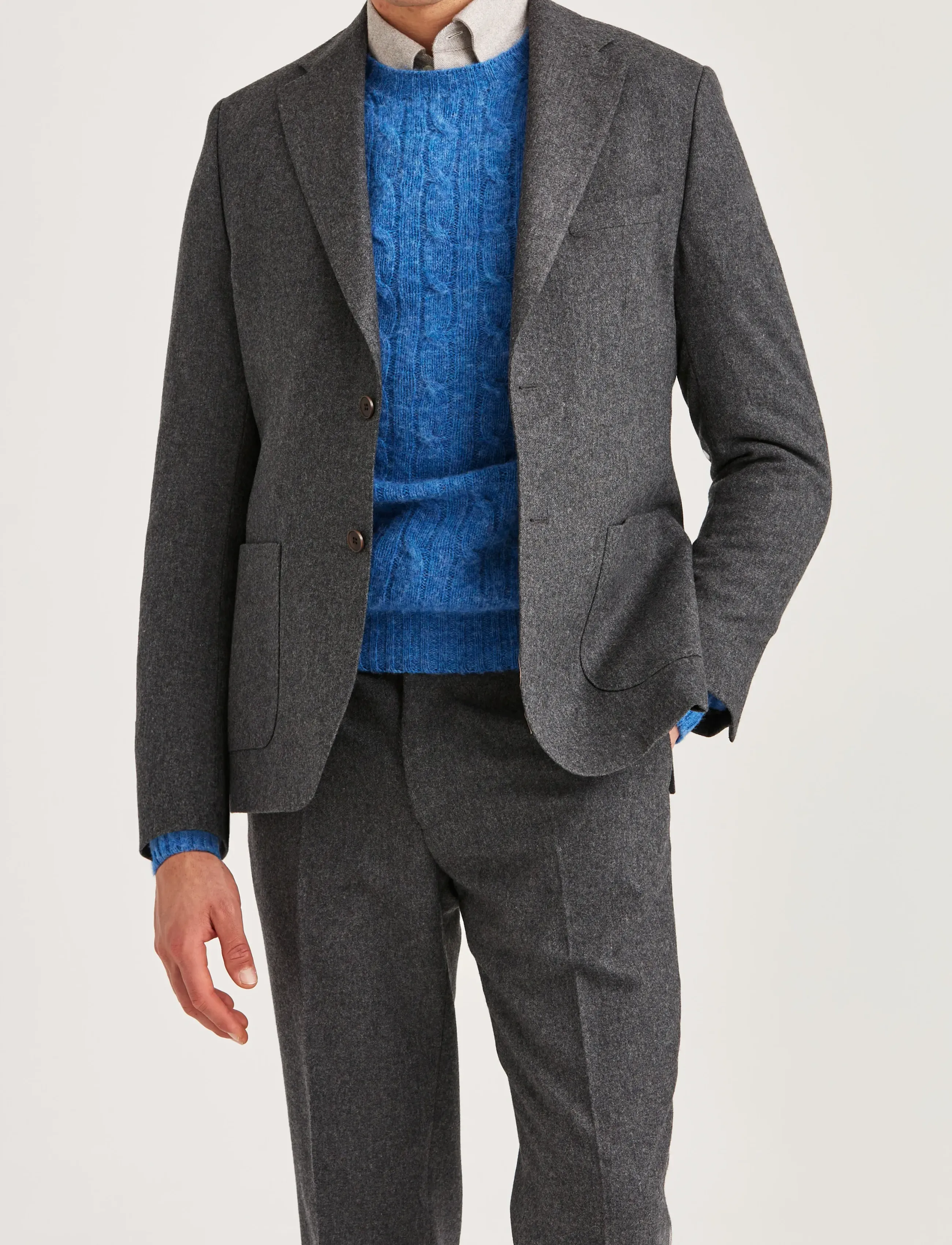 Morris Flannel Suit Jacket, Mænd, Flanel Habitjakke, Grå, Str: 46