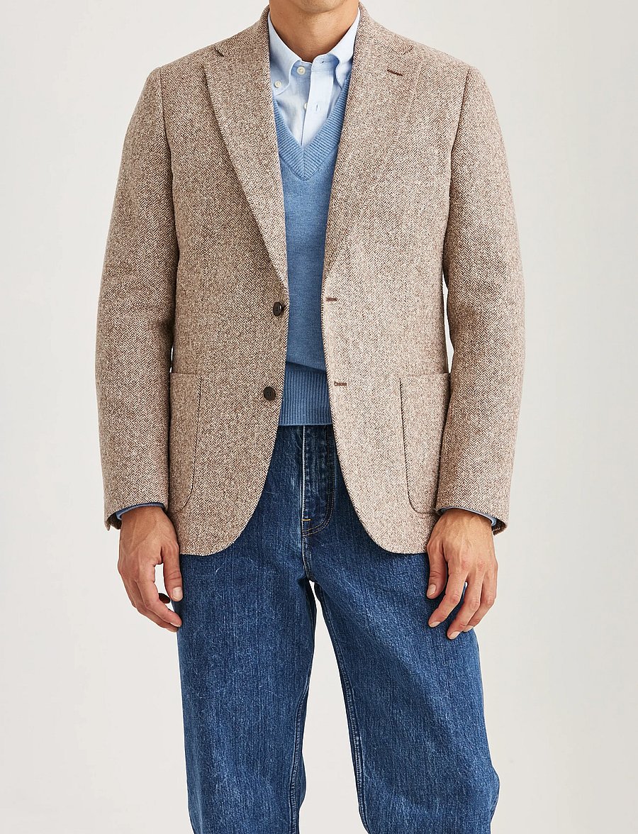 Morris - Brushed Herringbone Jacket - brown - 0