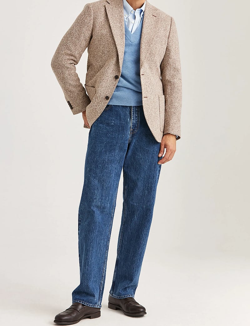 Morris - Brushed Herringbone Jacket - single breasted blazers - brown - 3