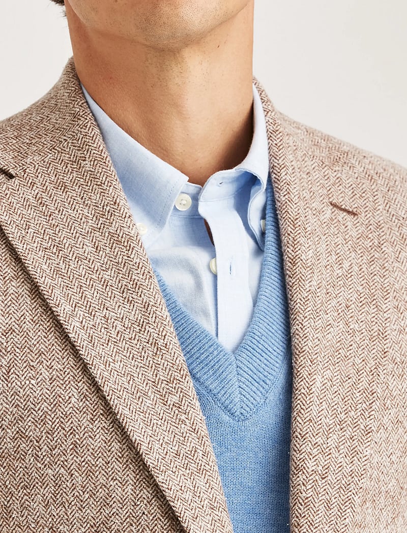 Morris - Brushed Herringbone Jacket - single breasted blazers - brown - 5