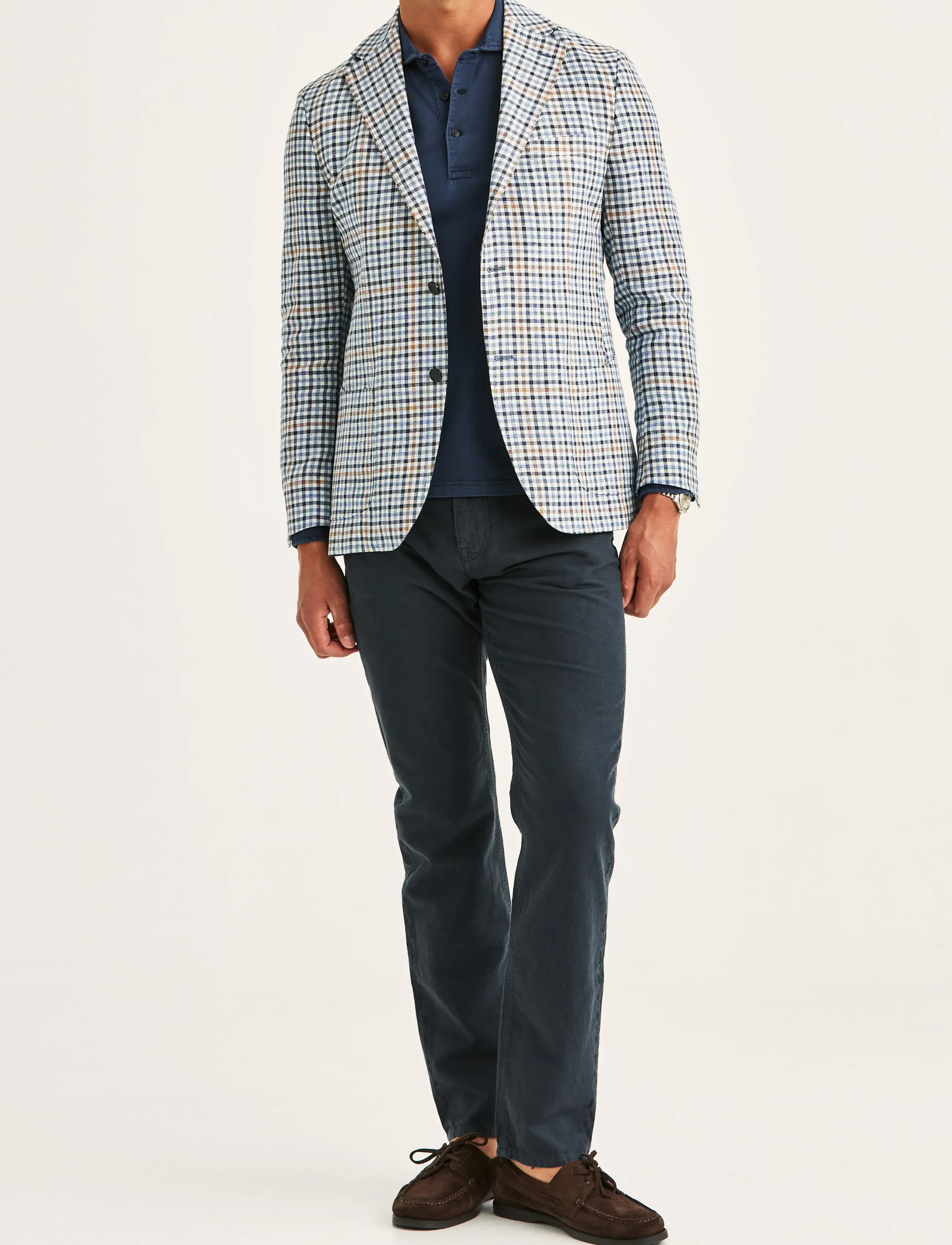 Morris - Linen Blue Check Jacket - Ühe rinnatisega pintsakud - navy - 3