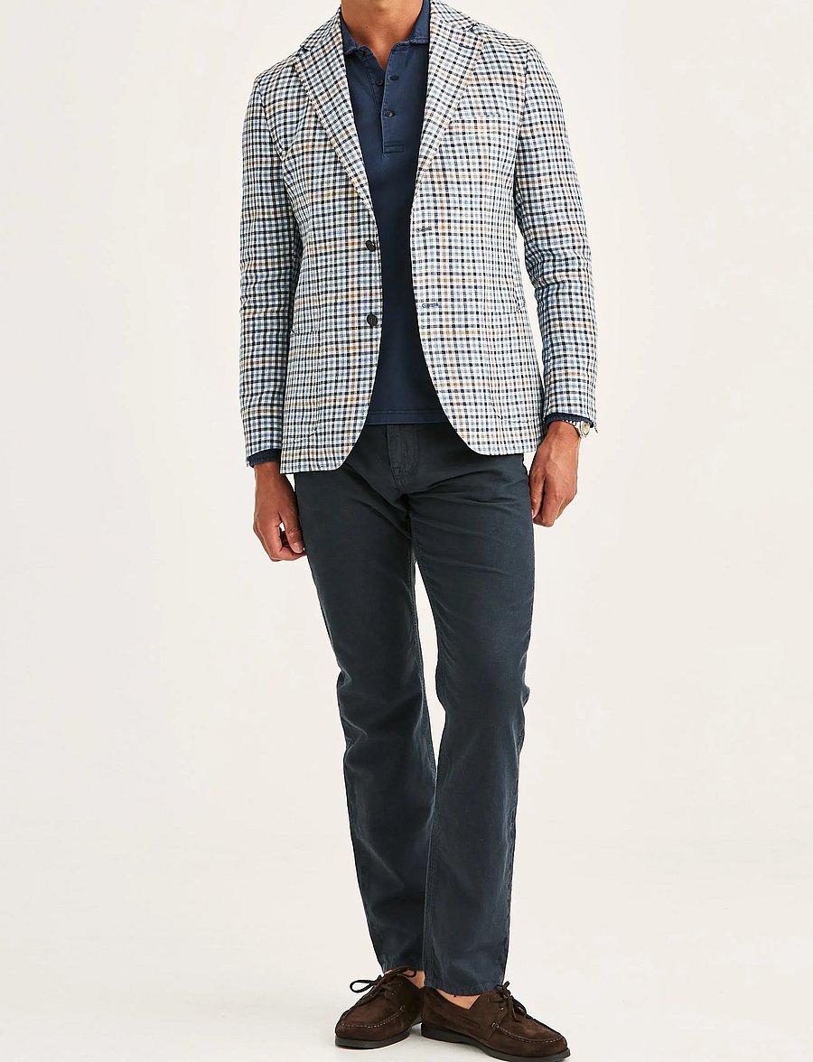 Morris - Linen Blue Check Jacket - Üherealised pintsakud - navy - 3